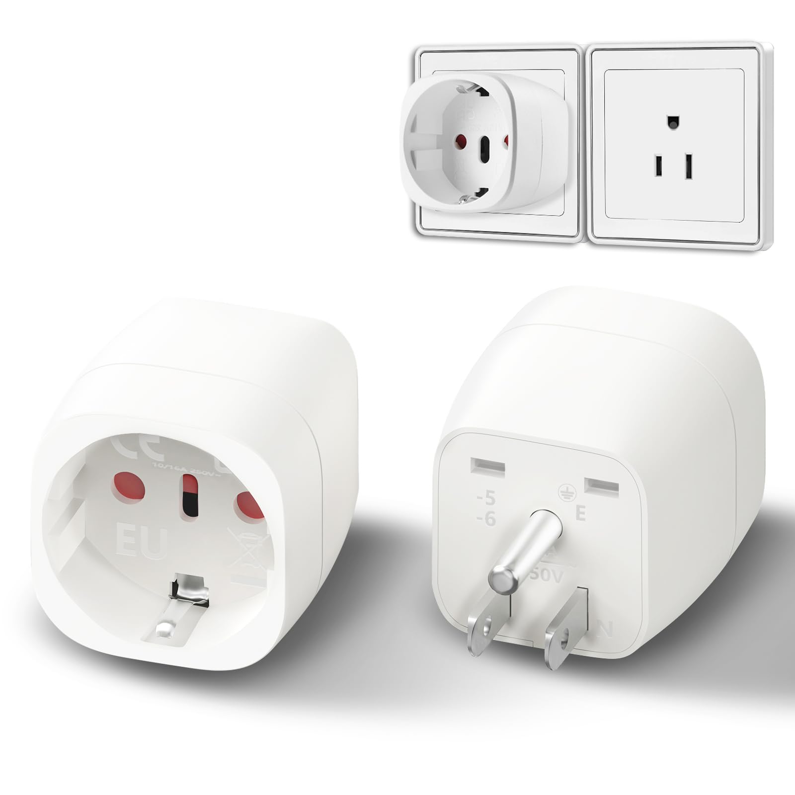 Europe To Us Plug Adapter, Ofoaeea 2 Pack European To Usa Plug Adapter, Eu To Us Plug Adapter, Europe To Usa Travel Converter Fo