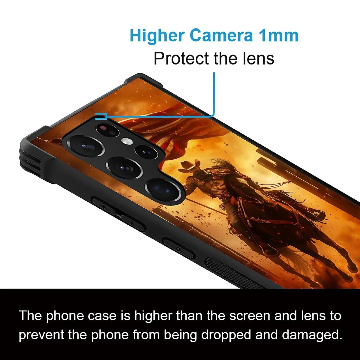 Carloca Compatible With Samsung Galaxy S23 Ultra Case, Horse American Flag Cowboy Pattern For Girl Ultra Protection Shockproof S