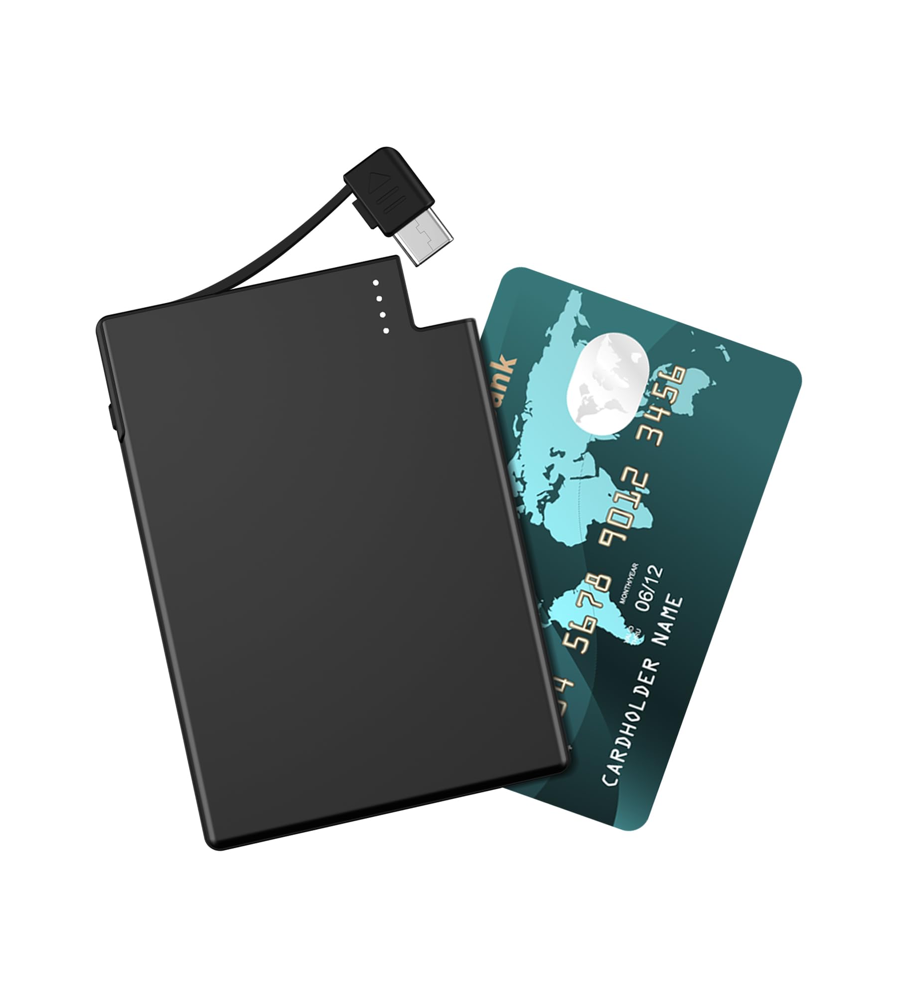 TNTOR Thin USB-C Portable Charger with Built in Cable, Slim Power Bank Credit Card Size Battery Pack Charger Portable for Wallet