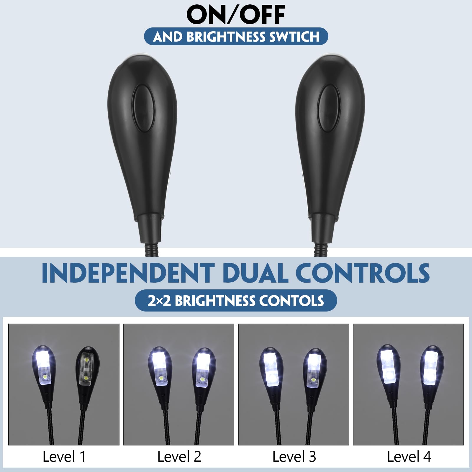 Rossesay 28 Pcs Music Stand Light Bulk Clip On Led Book Lights Usb And Aaa Battery Operated Brightness Dual Arm Clip Lamp Rechar