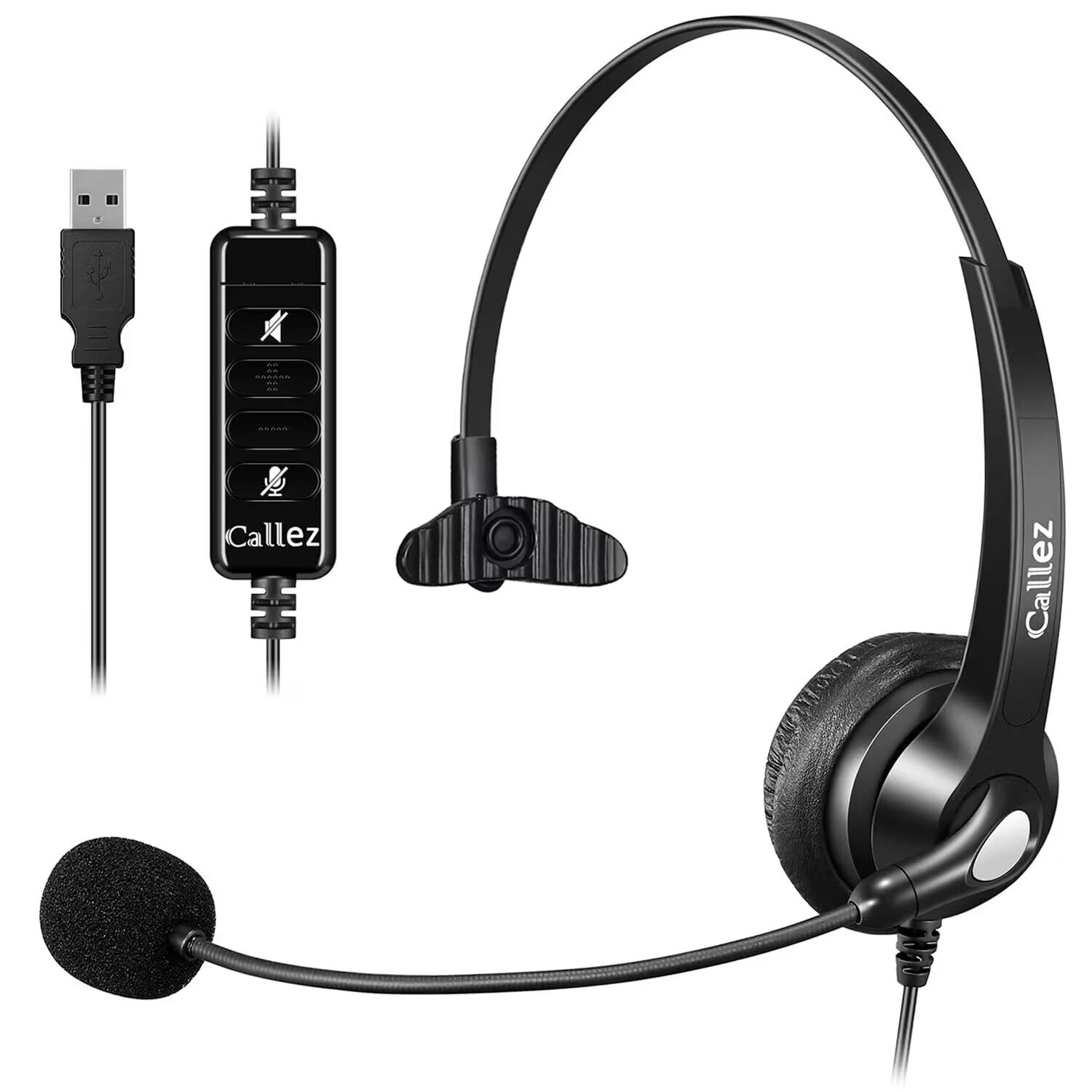 Usb Headset With Microphone Noise Cancelling & Audio Controls, Wideband Computer Headphones For Business Uc Skype Lync Softphone Call Center Office, Clearer Voice, Super Light, Ultra Comfort