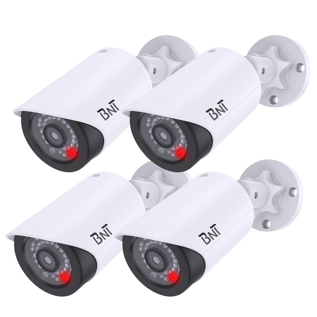 Bnt Dummy Fake Security Camera, With One Red Led Light At Night, For Home And Businesses Security Indoor/Outdoor (4 Pack, White)