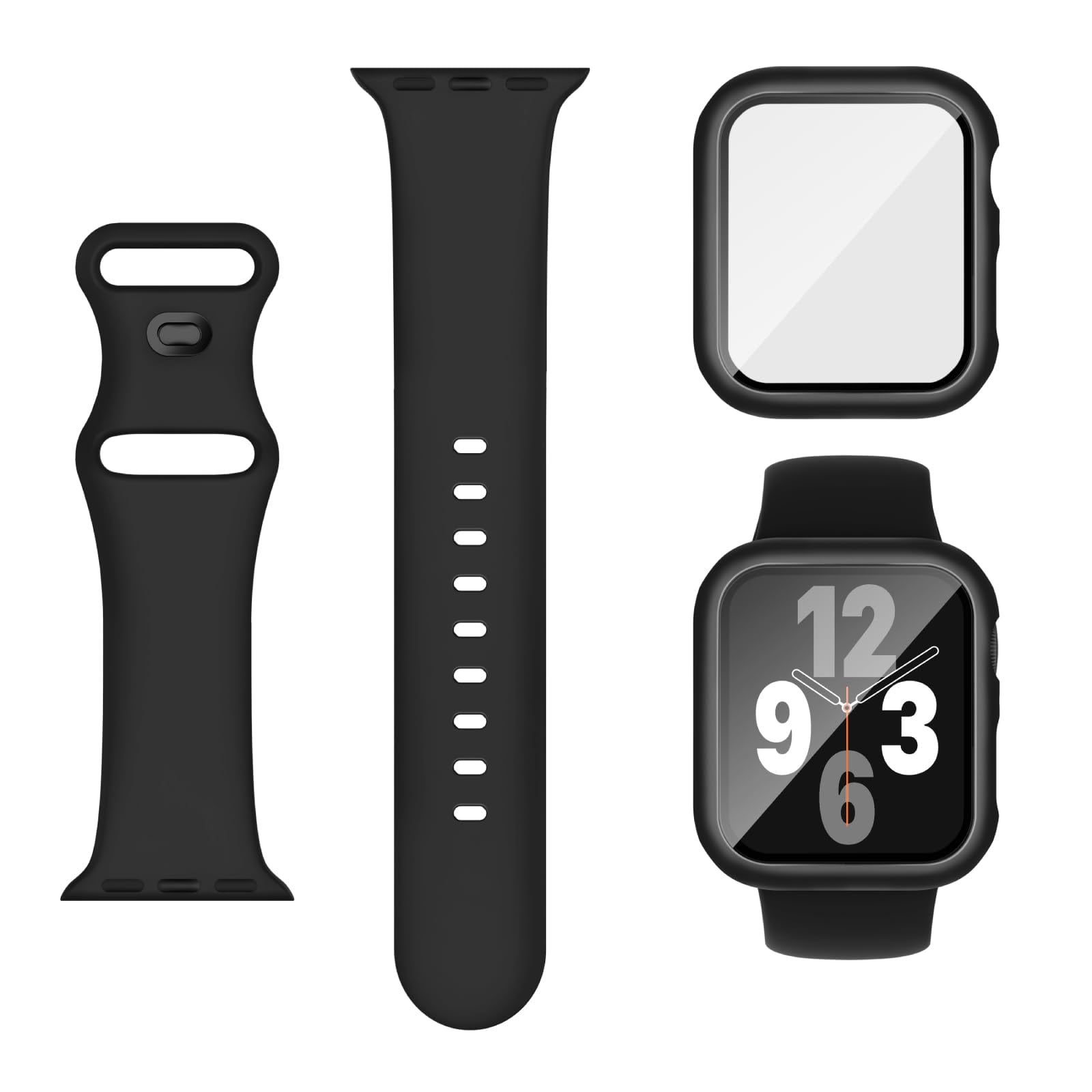 Adorique 3 In 1 For Apple Watch Band 40Mm 41Mm With Case & Screen Protector, Silicone Sport Band And Protective Cover With 9H Te