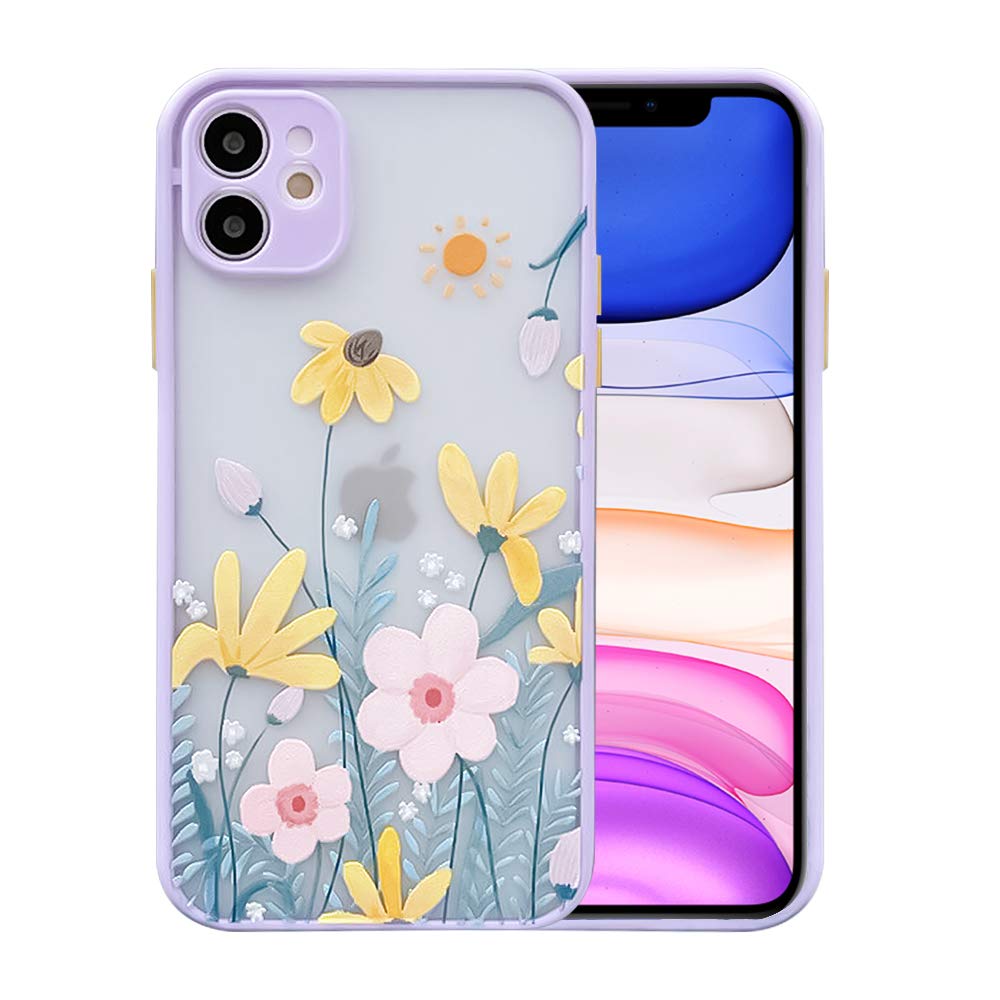 Ownest Compatible For Iphone 12 Mini Case 5.4 Inch For Clear Flowers Pattern Frosted Pc Back 3D Floral Girls Woman And Soft Tpu