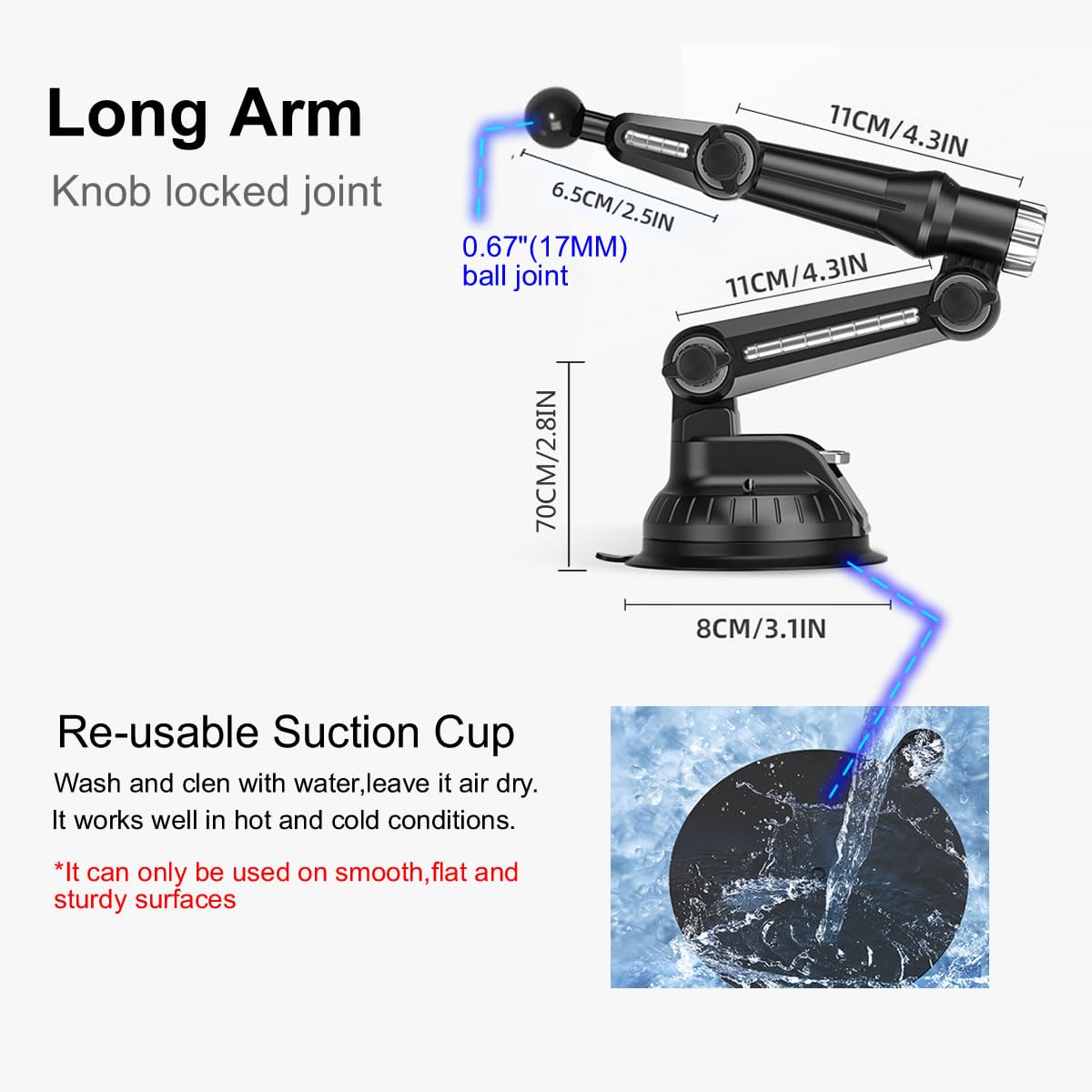 Oceanlove For Magsafe Phone Holder Tuck Pickup Car Windshield Dashboard Mount,Heavy Duty Long Arm Suction Cup, Accessories For W