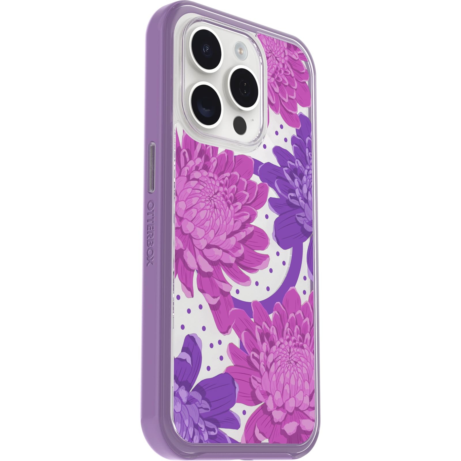 Otterbox Iphone 15 Pro (Only) Symmetry Series Clear Case   Papercut Flowers (Purple), Snaps To Magsafe, Ultra Sleek, Raised Edge