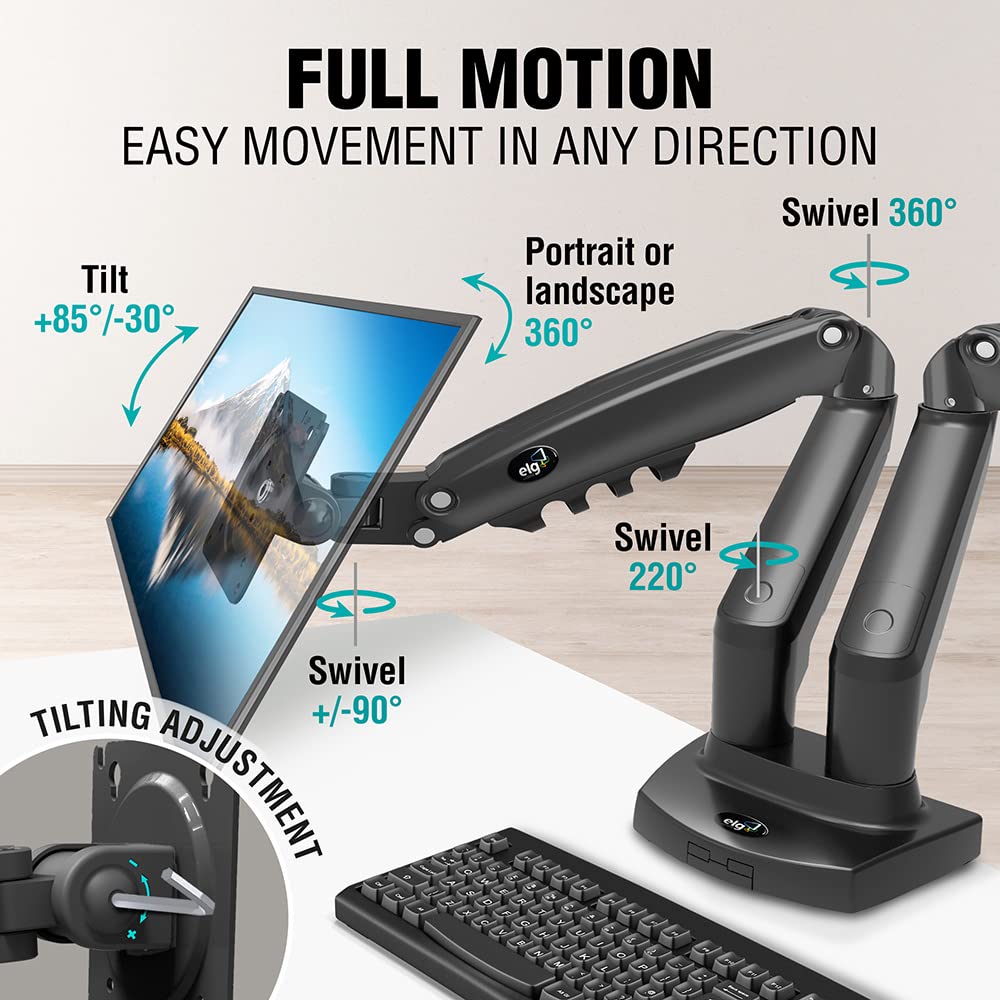 Elg Full Motion Swivel Dual Monitor Desk Mount Stand Gas Spring For Two Screens 17    To 35'' (4.4Lbs To 19.8Lbs Load For Each D
