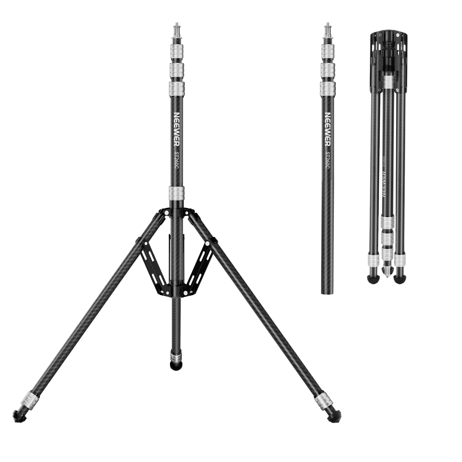 NEEWER Carbon Fiber Tripod Stand w Reversible Legs, 35-102 Portable Lightweight Photography Light Stand for Strobe Softbox Ring