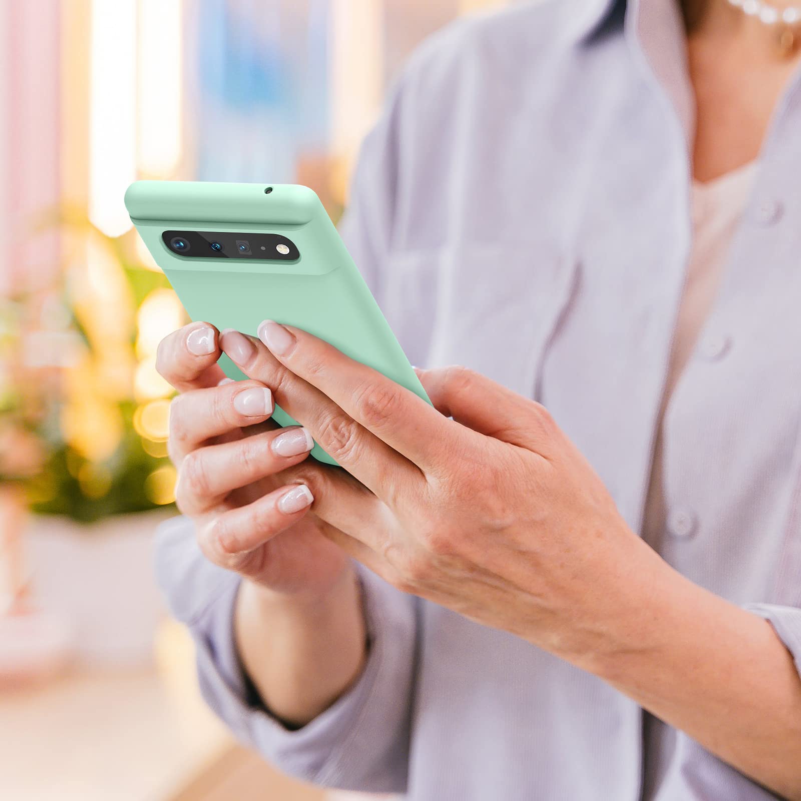 Amzpas Silicone Phone Case Compatible With Google Pixel 6, Soft Protective Smart Phone Case For Women Men, Durable Anti-Scratch