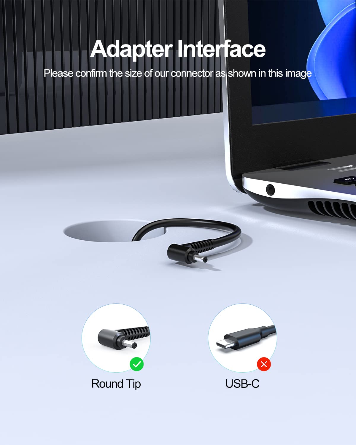 Pwept 65W/48W/45W/40W Round Tip Travel Charger for LG Gram Laptop - UL Certified, Black, Compact Size 6.2 x 4.53 x