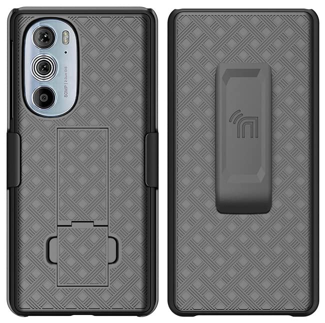 Nakedcellphone Case With Clip For Motorola Edge+ 5G Uw (2022), Slim Hard Shell Phone Cover With Stand And [Rotating/Ratchet] Bel