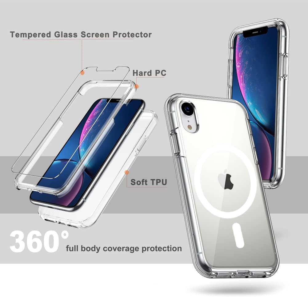 Coolqo Magnetic For Iphone Xr Case, With [2 X Tempered Glass Screen Protector] Clear [Compatible With Magsafe] Hard Pc+Soft Tpu