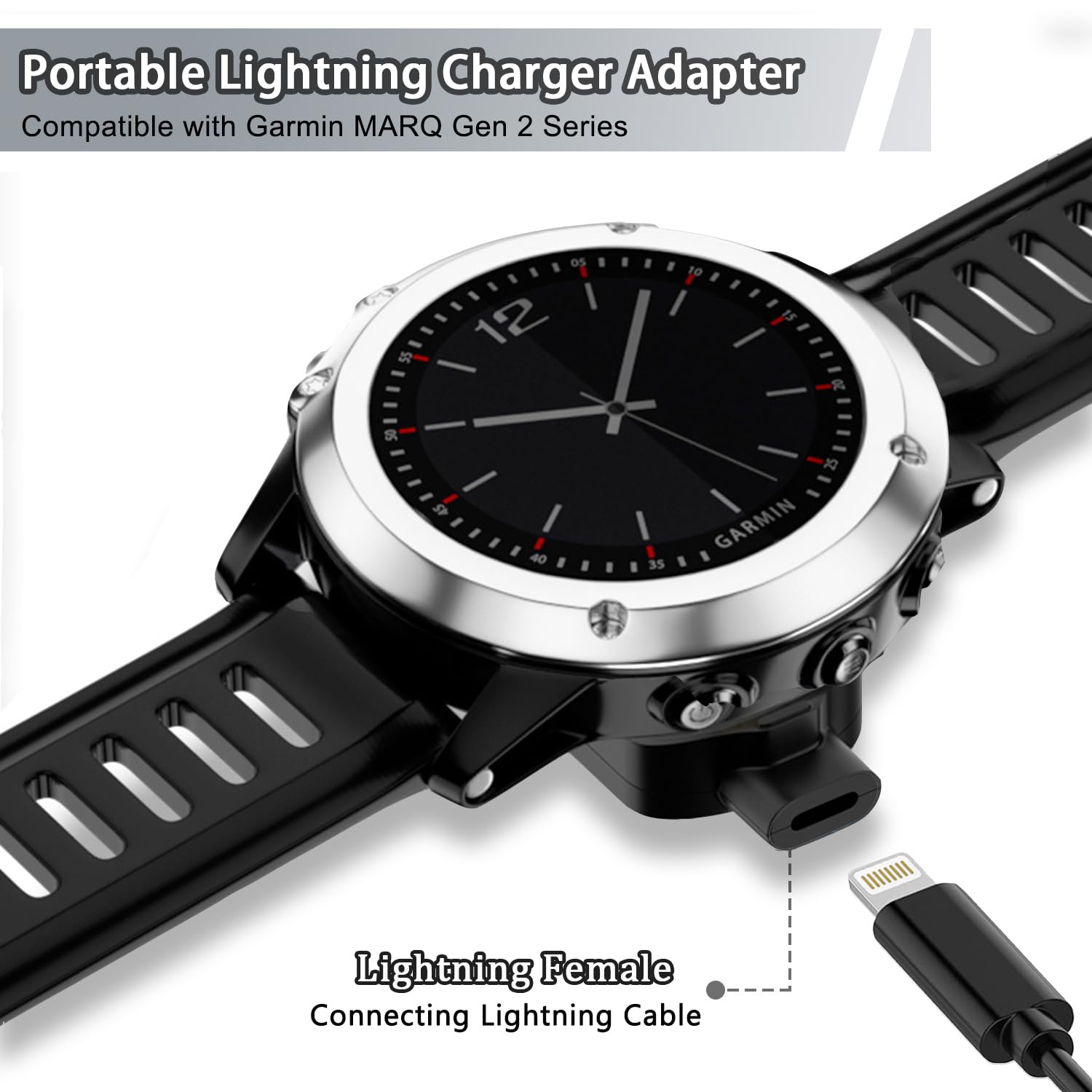 Charger Adapter For Garmin Marq Gen 2 With Iphone Female Port, Tiedxioy Magnetic Charging Adapter Compatible With Garmin Marq Adventurer/Marq Athlete/Marq Aviato/Marq Captain/Marq Golfer (Gen 2)