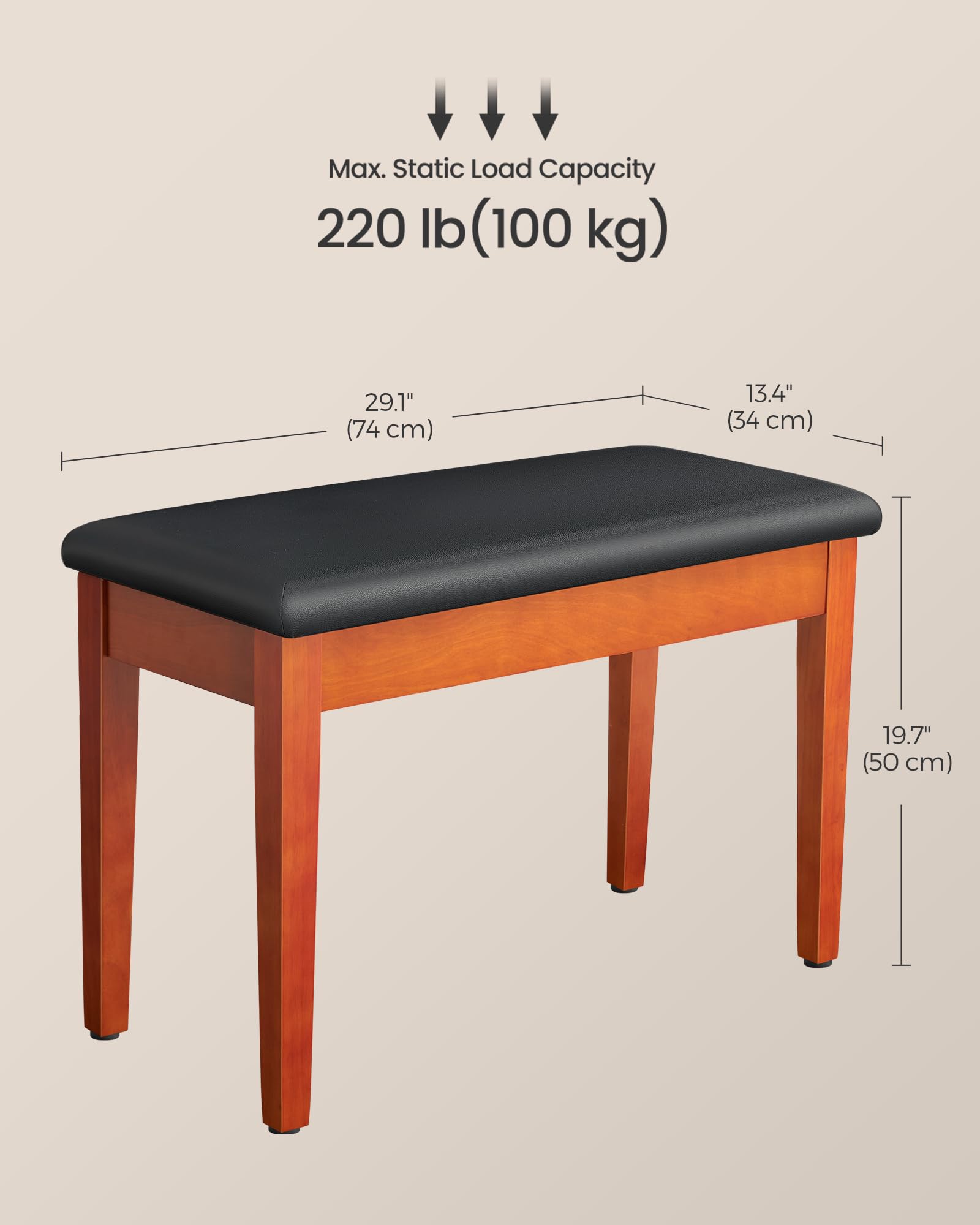 Songmics Duet Piano Bench With Padded Cushion And Storage Compartment, Piano Chair Seat, 13.4 X 29.1 X 19.7 Inches, Ink Black An