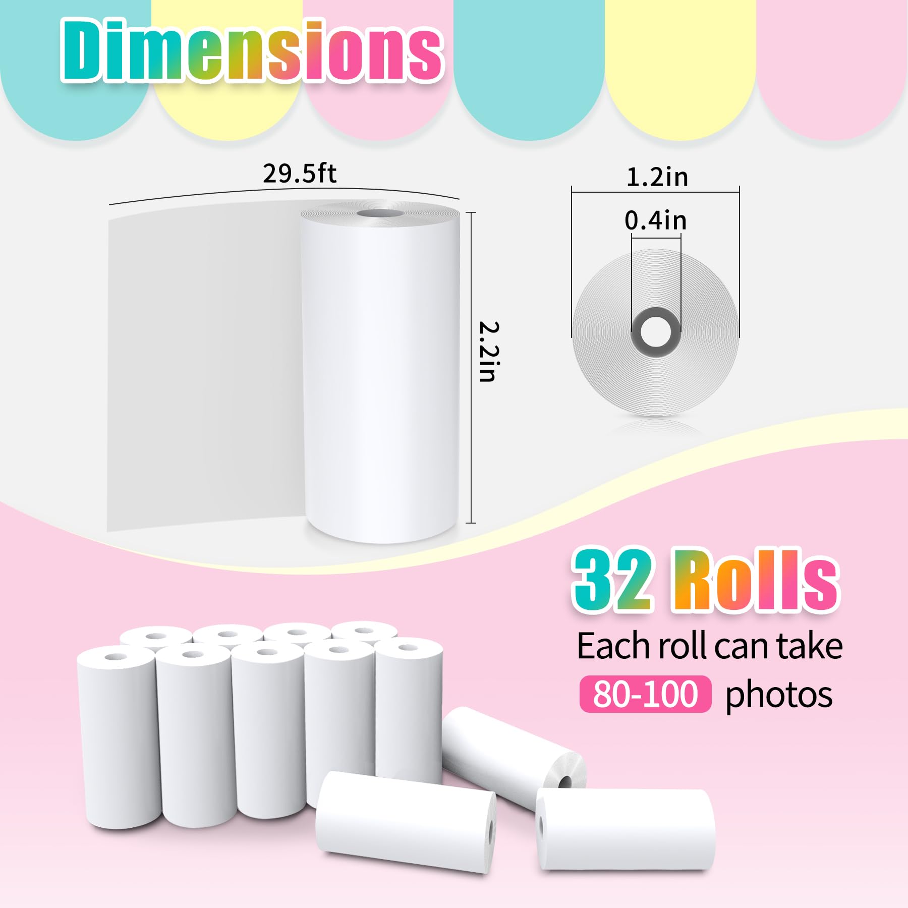 32 Rolls Instant Print Camera For Kids Refill Print Paper   Hikkon Thermal Print Paper Rolls Photo Print Hd Printing For Most Ki