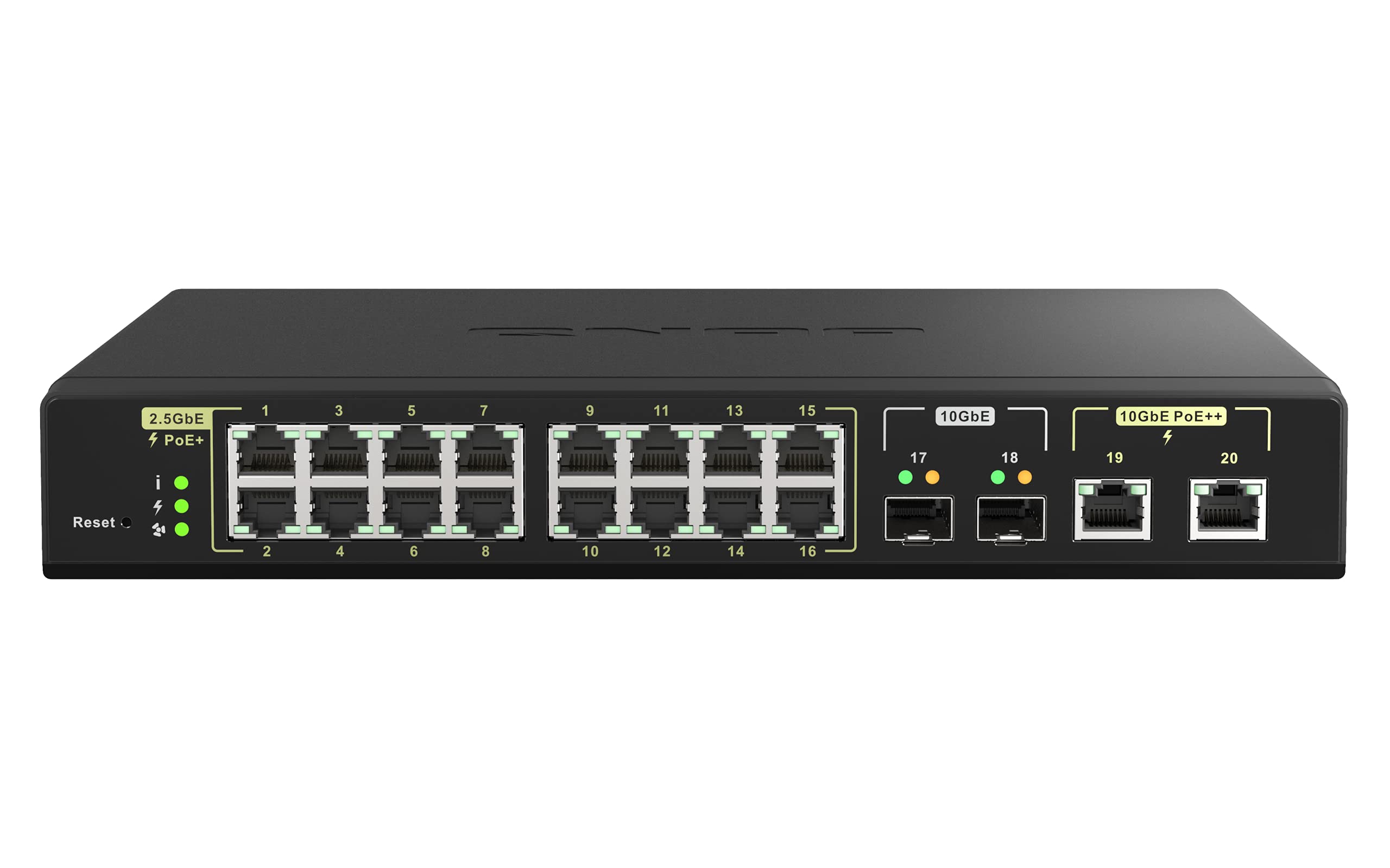 QNAP 20 Port 10GbE PoE++ and 2.5GbE PoE+ Managed Network Switch (QSW M2116P 2T2S US). Layer 2, Web Management