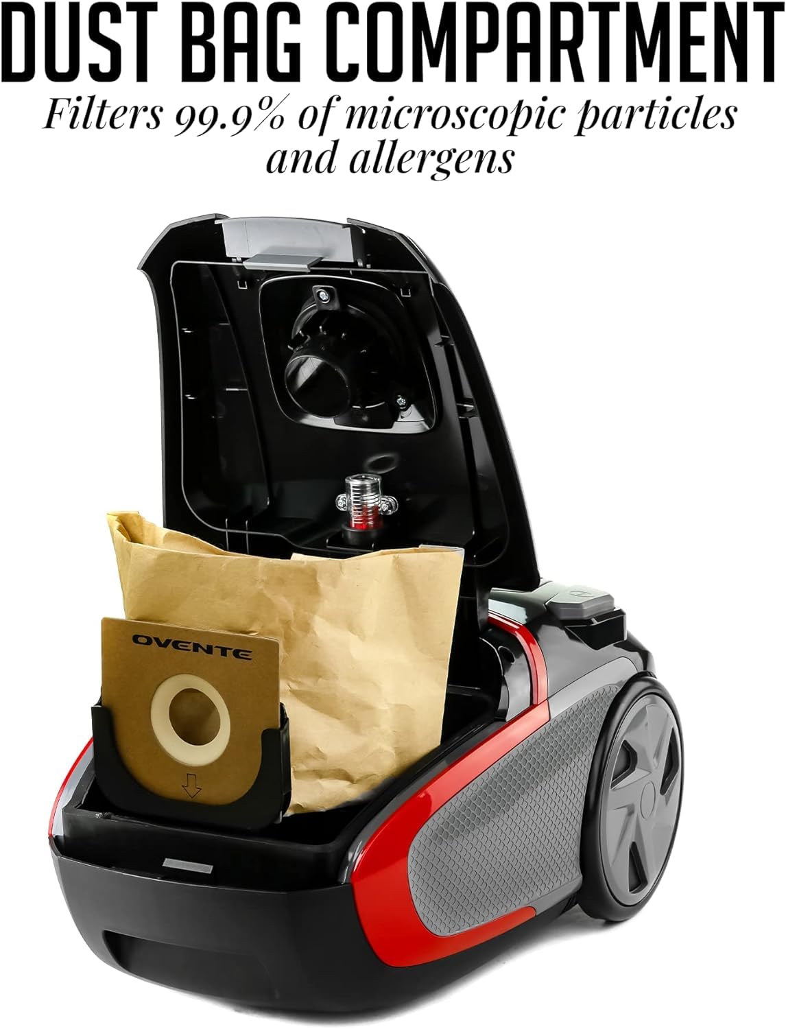 Ovente Electric Vacuum Cleaner With Speed Control Suction, Telescoping Wand & Automatic Cord Rewind, Lightweight Cleaning Machin