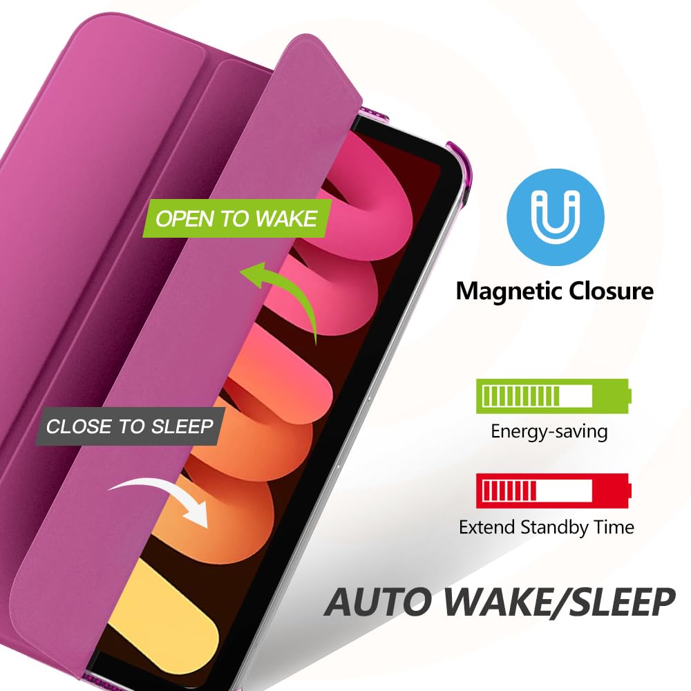 MoKo for iPad Mini 7 (A17 Pro) Case 2024,iPad Mini 6 Case 2021,8.3 inch iPad Mini 7th/6th Generation Case,Slim Lightweight Hard Back Shell Stand Cover for iPad Mini 2024 with Touch ID, Raspberry