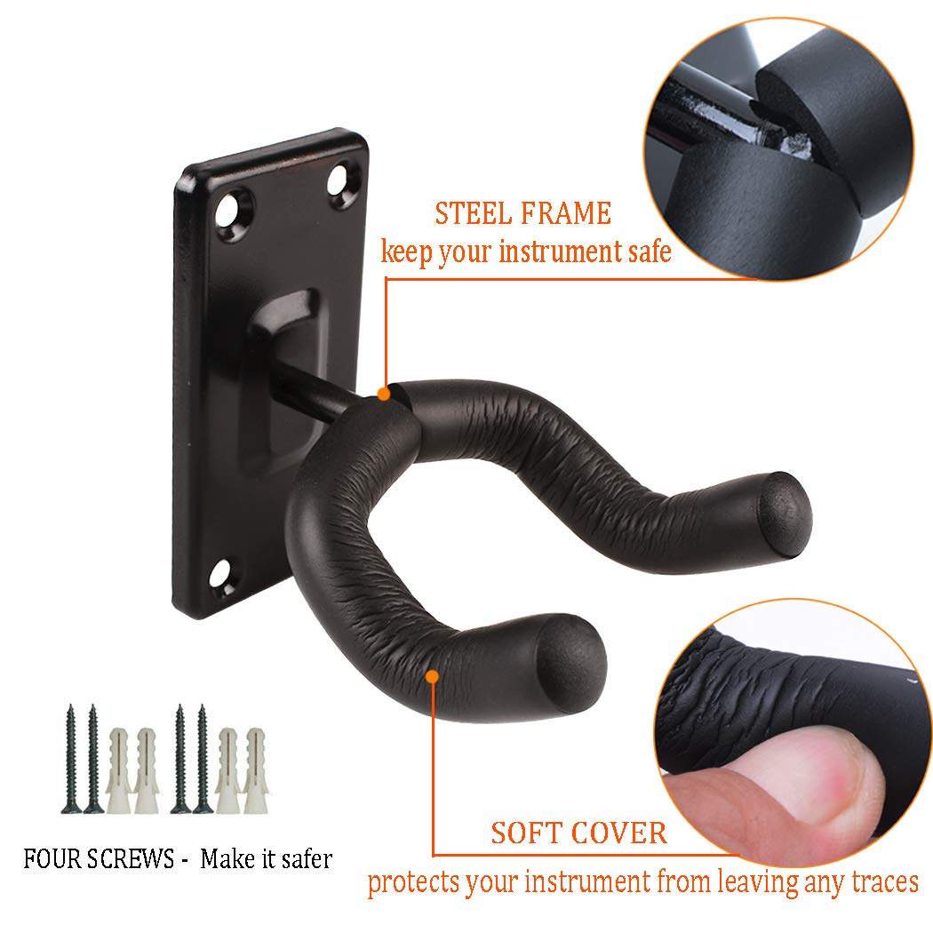 Guitar Wall Mount Guitar Hanger Acoustic Electric Guitar Hanger Bass Ukulele Black Hook Metal Holder Hangers