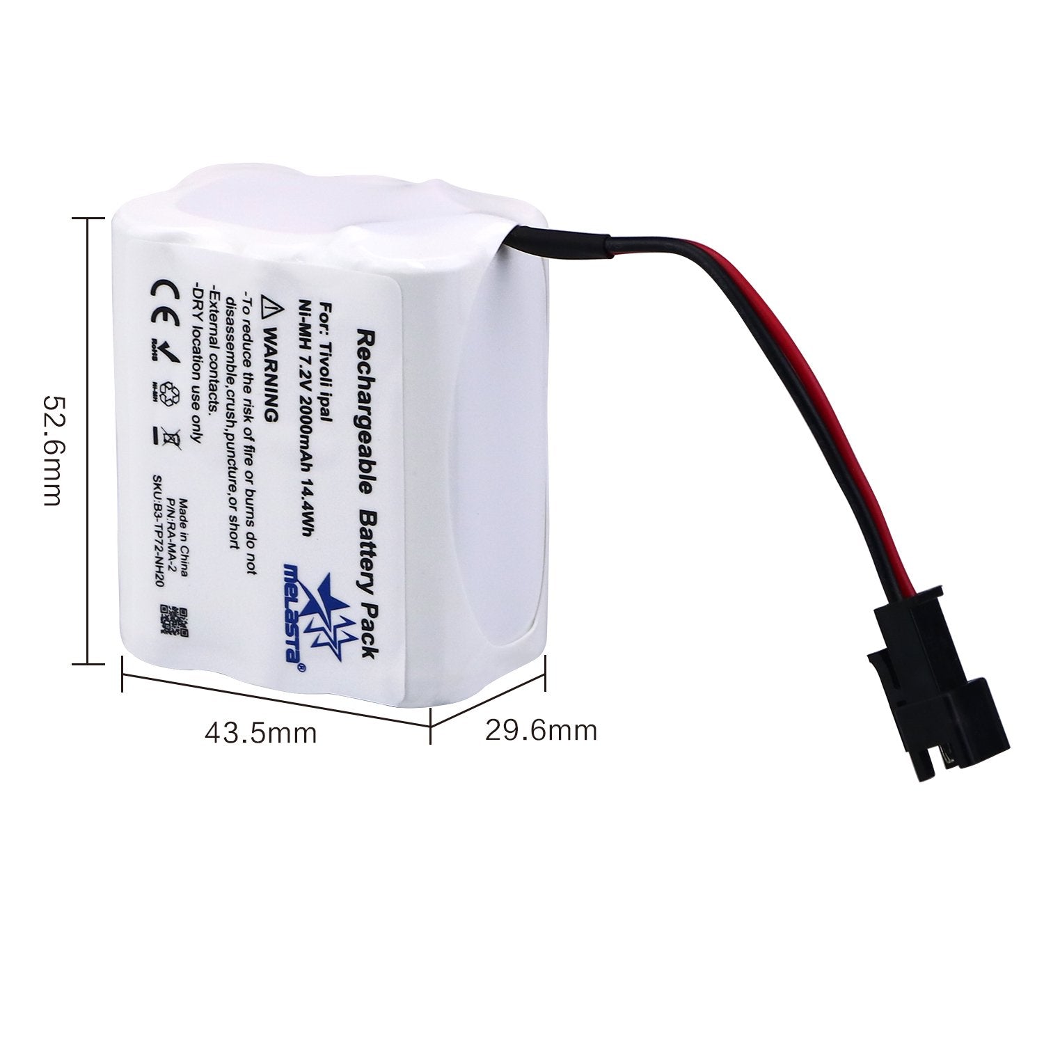 Melasta 7.2V 2000Mah Ni Mh Audio Replacement Battery Compatible With Tivoli Pal Ipal Radio (Ma 1, Ma 2, Ma 3 Compatible 2 Wire)