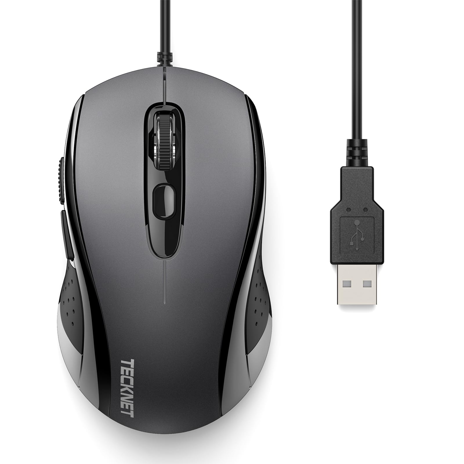 Tecknet Wired Mouse, Usb Mouse For Laptop With 6 Button, 3600Dpi Optical Pc Wired Mouse, Home And Office 5Ft Usb A Corded Comfortable Mouse, Plug & Play, No Battery Required Grey