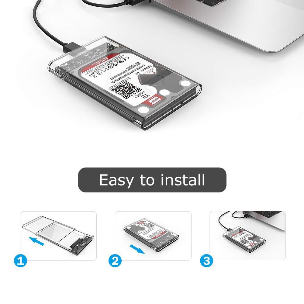 Reletech 2.5' External Hard Drive Enclosure, Sata To Usb 3.1 Tool Free Clear For 2.5 Inch Ssd & Hdd 9.5Mm 7Mm External Hard Drive Case Supports Uasp Sata