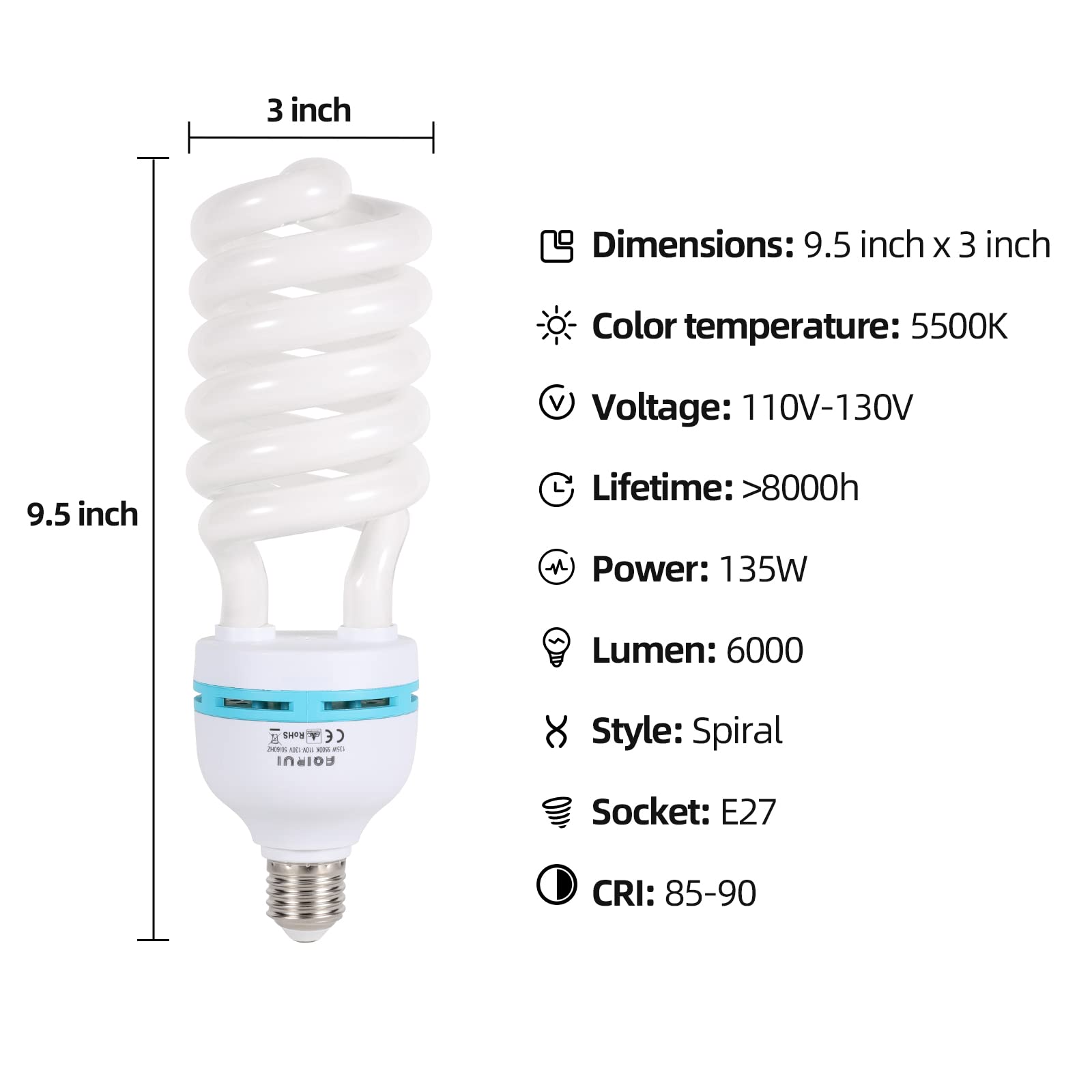 Aqirui 2 X 135W Photography Light Bulb 5500K E27 Socket Cfl Softbox Bulb For Photography Photo Video Studio Lighting