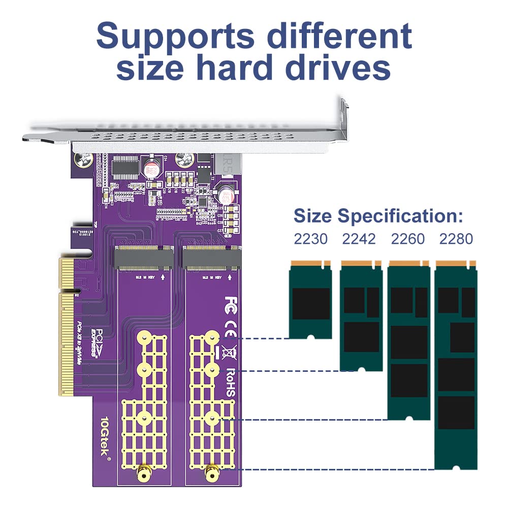 Redlux Pcie 3.0 To Nvme (2) M.2 Adapter For M.2 (M Key) Ssd, X8,Compatible With Pcie 3.0 Motherboards And Backward Compatible Wi