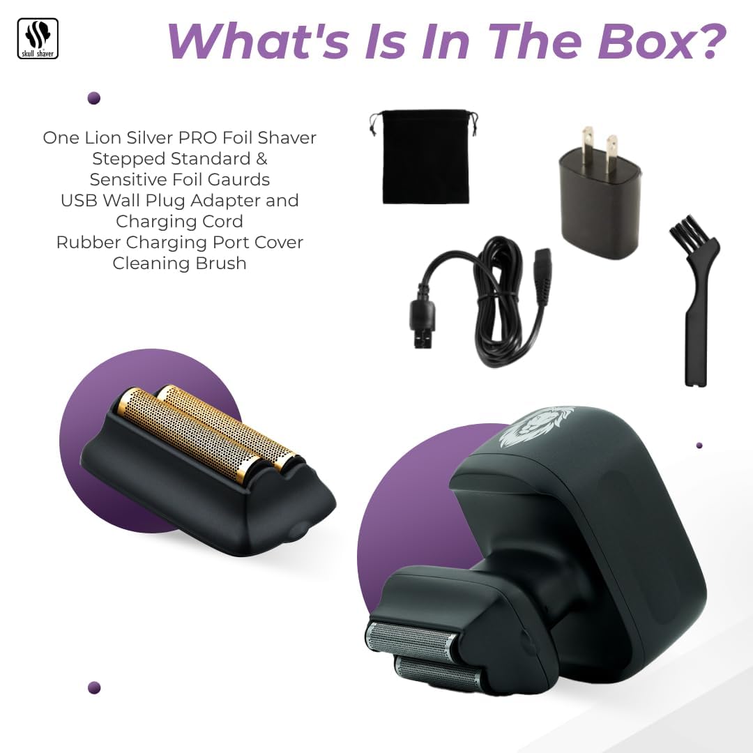 Skull Shaver One Lion Silver Pro   Precision Shaving For Men |Pristine Gift| Japanese Stainless Steel Foils | Wet/Dry Shave | Co