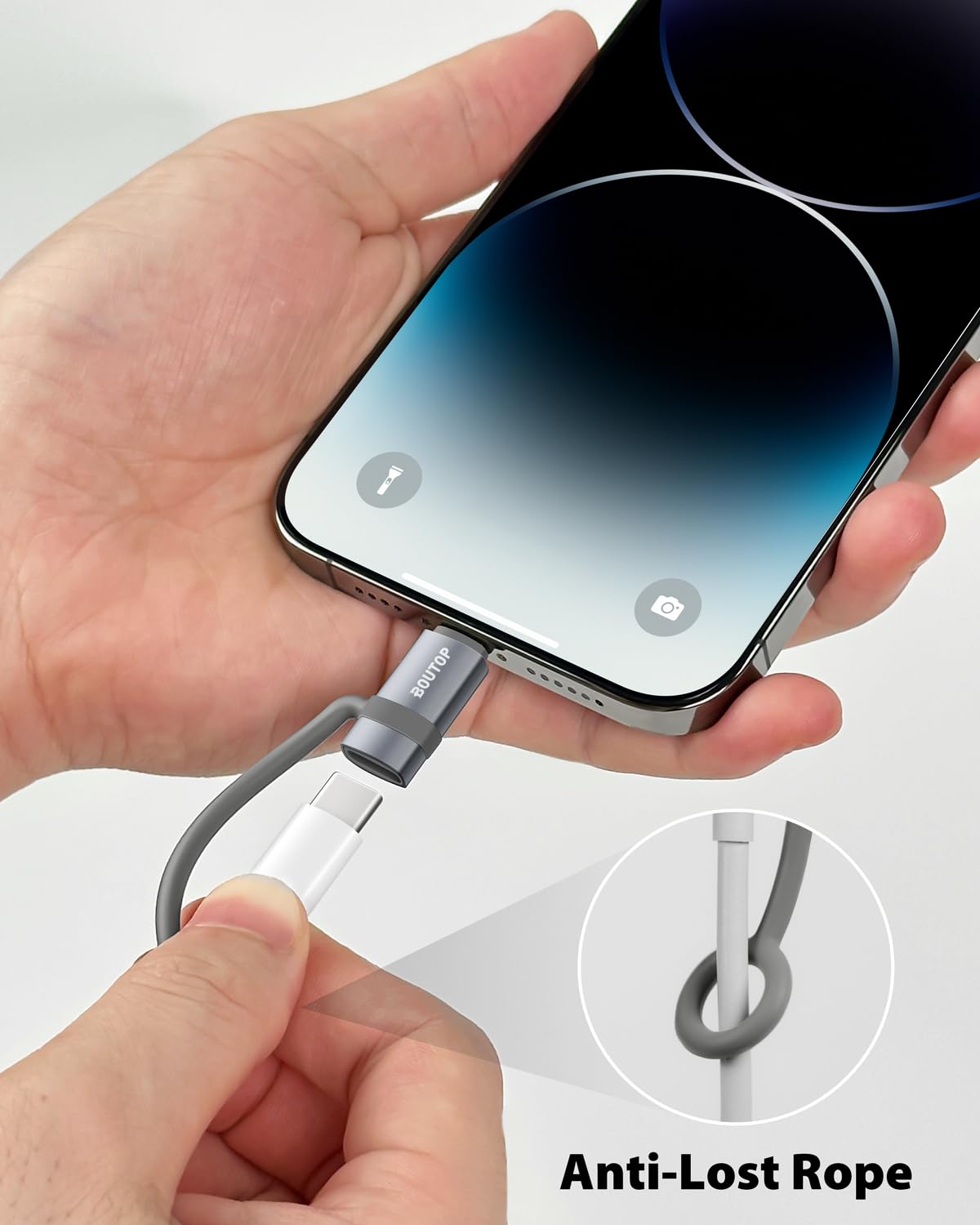 Boutop [Mfi Certified] Usb C To Lightning Adapter Support 36W Pd Fast Charging With Anti Loss Design Compatible With Iphone Gray