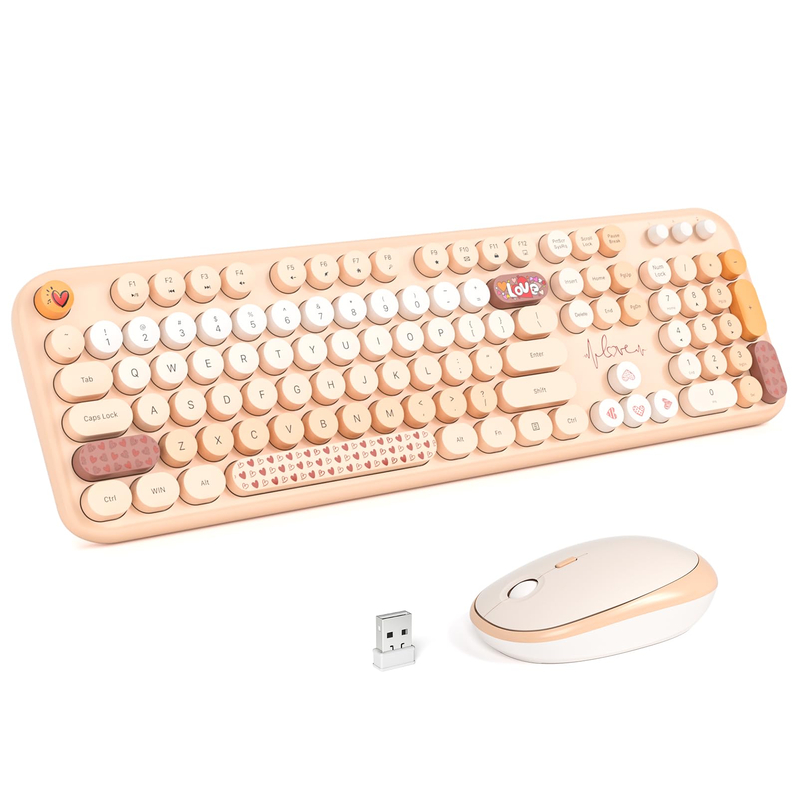 Knowsqt Wireless Keyboard And Mouse Combo   Lovely Milktea Rainbow 2.4G Full Sized Colorful Keyboards, Round Keycap Usb Dongle P
