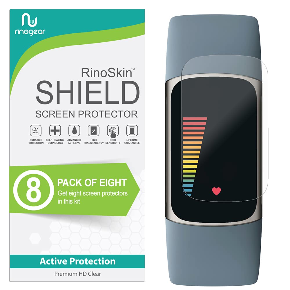 Rinogear (8 Pack Screen Protector For Fitbit Charge 6 5 (1.04'' Inch) Screen Protector Case Friendly Accessories Flexible Full C