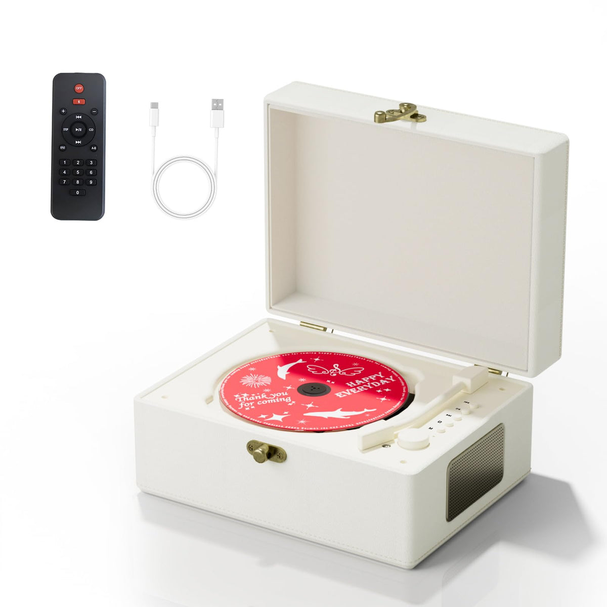 Yintiny Rechargeable Leather Cd Player With Speakers; Bluetooth Transmitter; Festival Gift; Bgm Player For Home Decor
