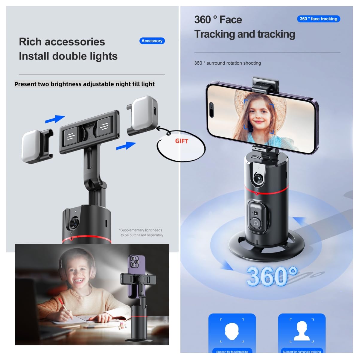 Auto Face Tracking Tripod Remote Control, No App,Smart Tracking Phone Holder,360 Rotation Face Body Phone Camera Mount Gesture C