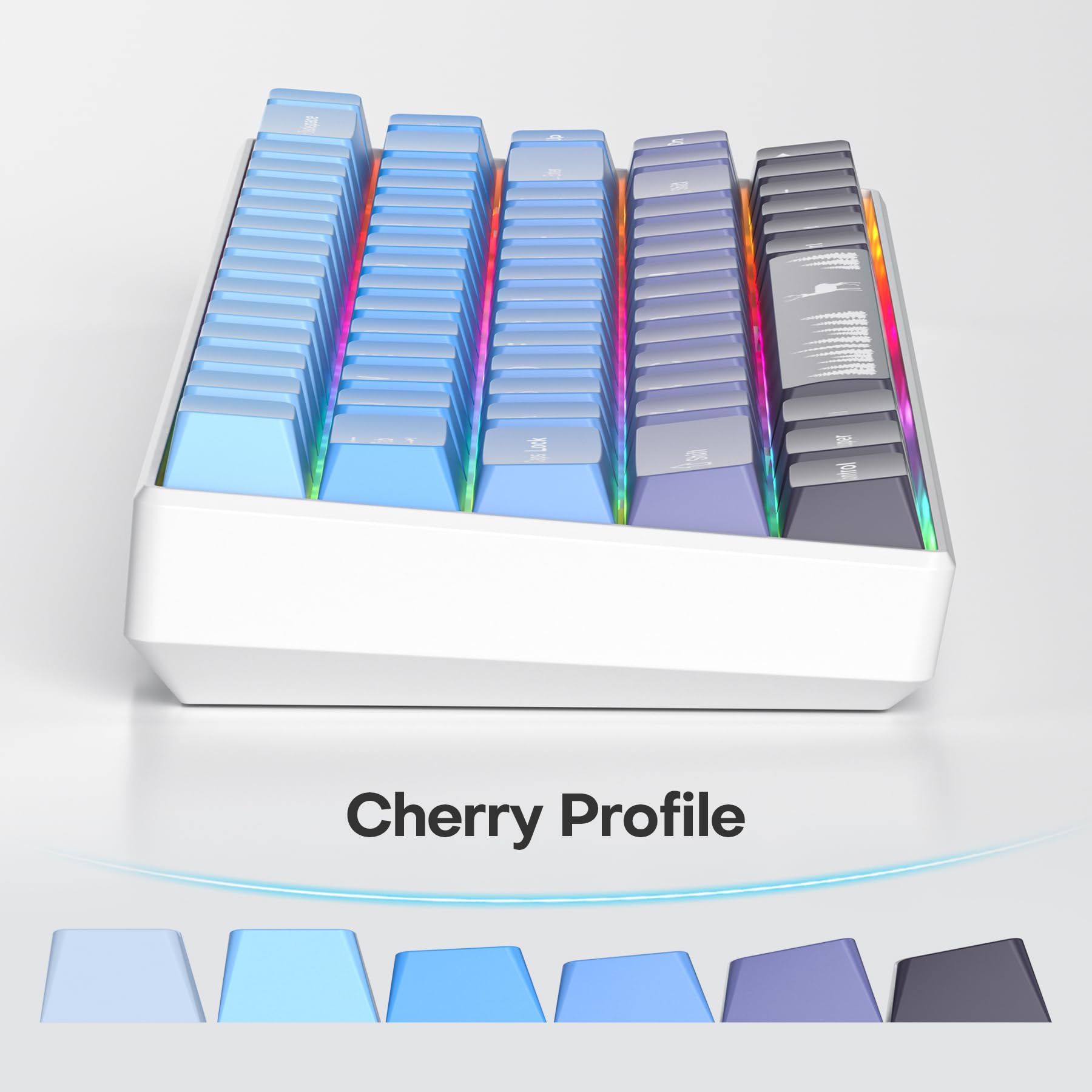 Fogruaden Pbt Gradient Blue Keycaps Dye Sublimation Cute Keycaps, Cherry Profile, 138 Keys Custom Keycaps Set For Cherry Gateron