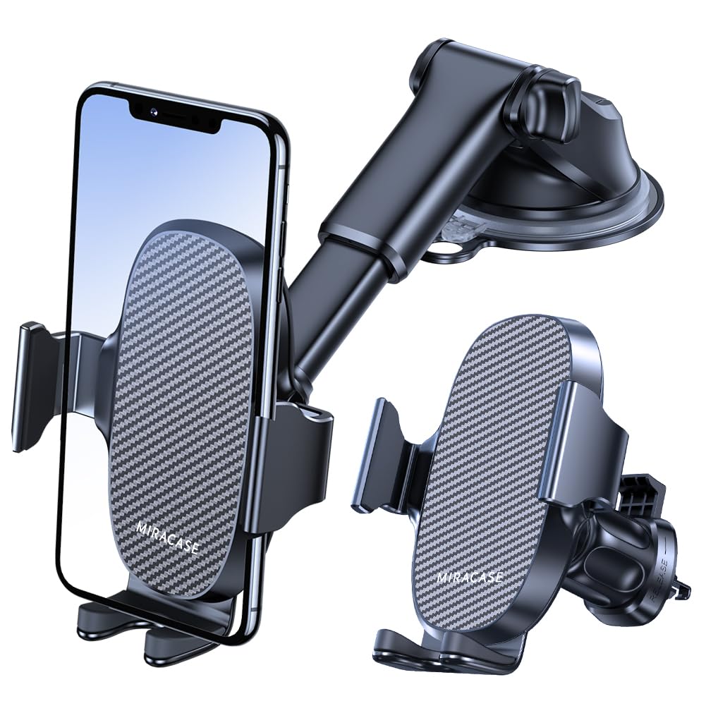 Miracase 3-In-1 Cell Phone Holder For Car, Universal Car Phone Holder Mount For Car Dashboard Air Vent Windshield Compatible Wit