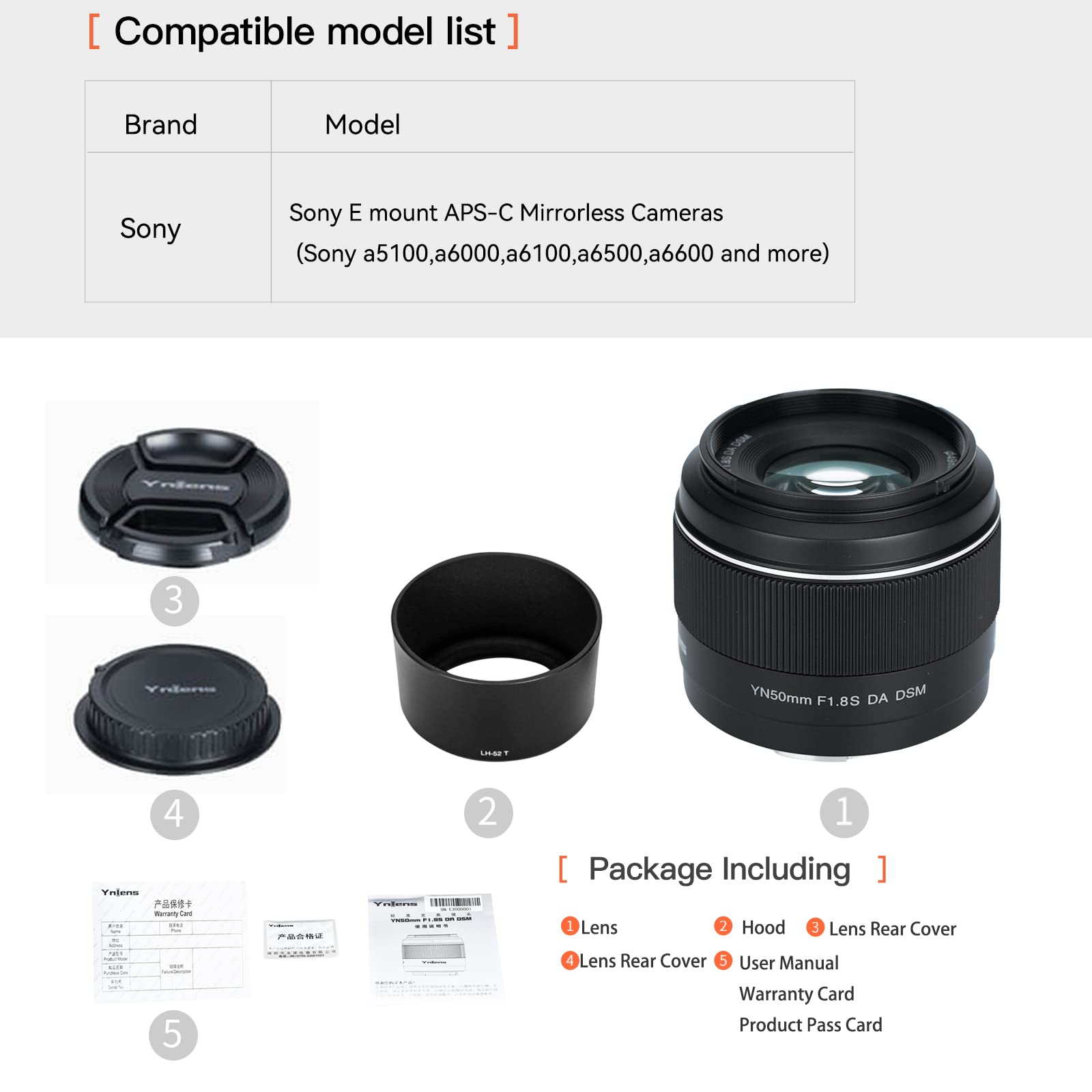 Yongnuo Yn50Mm F1.8S Da Dsm Aps C Prime Lens For Sony E Mount Mirrorless Cameras Black