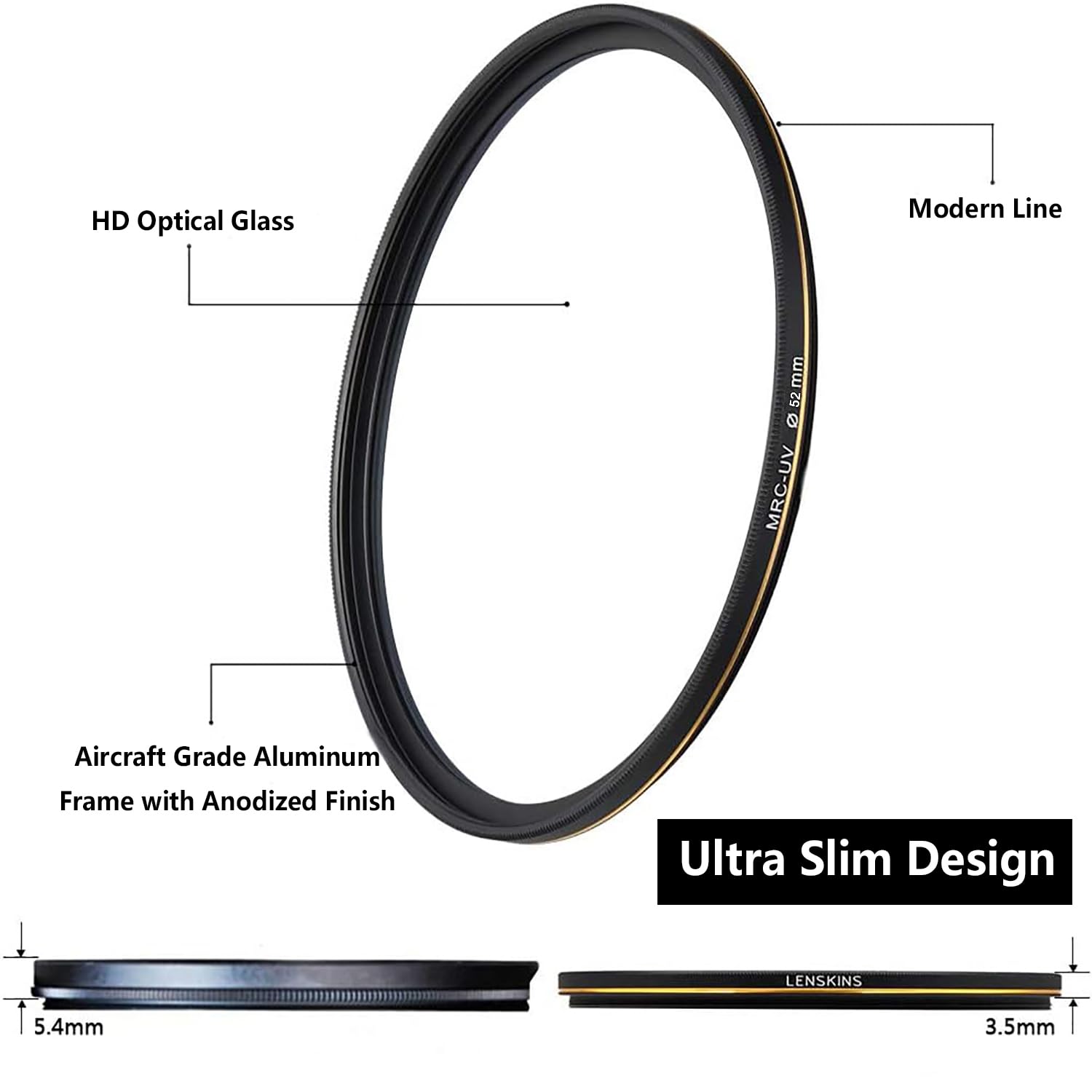 Lenskins 52Mm Uv Protective Filter, 16 Layer Multi Resistant Nano Coated, Ultra Slim, German Optics, Weather Sealed, Hd Clear Gl