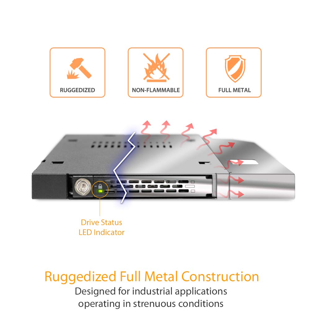 Icy Dock 2.5    Sata/Sas Hdd/Ssd Rugged Full Metal Mobile Rack For Slim Odd Or Slim Fdd Bay   With Key Lock | Tougharmor Mb411Sk