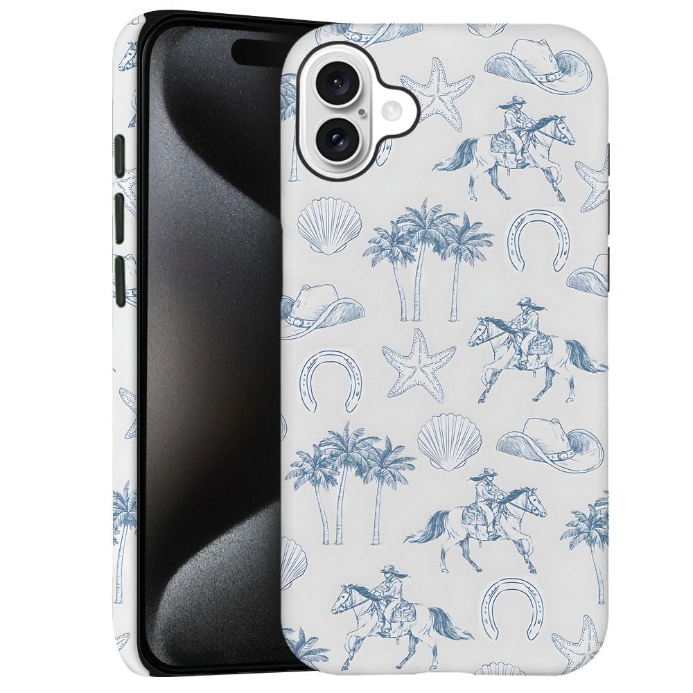 Generic Case For Iphone 16 - [Drop Protection Phone Cover] - Hybrid Case For Girl Women - Coastal Beach Horse West