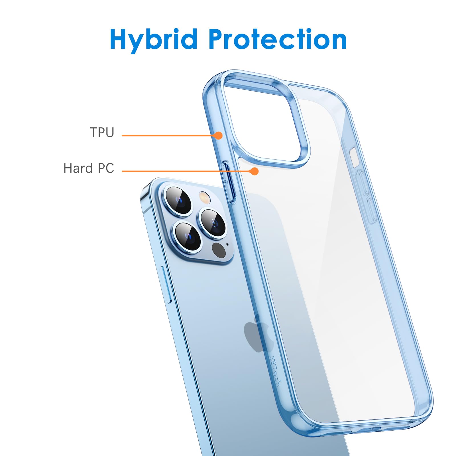 Jetech Case For Iphone 13 Pro 6.1 Inch, Non Yellowing Shockproof Phone Bumper Cover, Anti Scratch Clear Back (Sierra Blue)