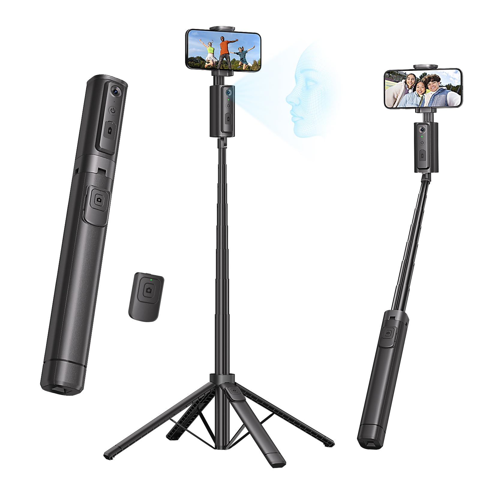 Fuloview Auto Face Tracking Tripod,67Phone Tripod for iPhone,360 Rotation Follows Your Movement,Bluetooth Remote,Phone Holder 