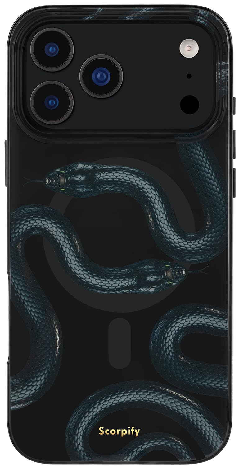 SCORPIFY for iPhone 17 Pro Case [Compatible with MagSafe] with Shadow Black Snake Print Design, Cute Magnetic Phone Cover for Wo