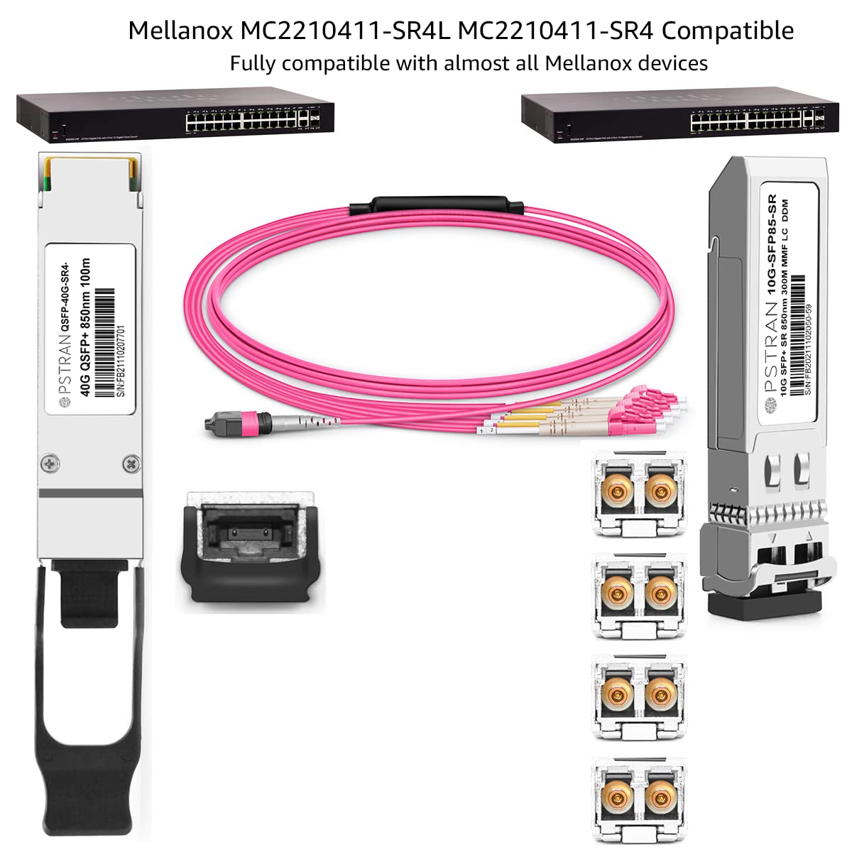 Opstran 40Gbase-Sr4 Qsfp+ Optical Transceiver Module Compatible With Mellanox Mc2210411-Sr4L Mc2210411-Sr4 40G Qsfp+ Sr4 850Nm 1