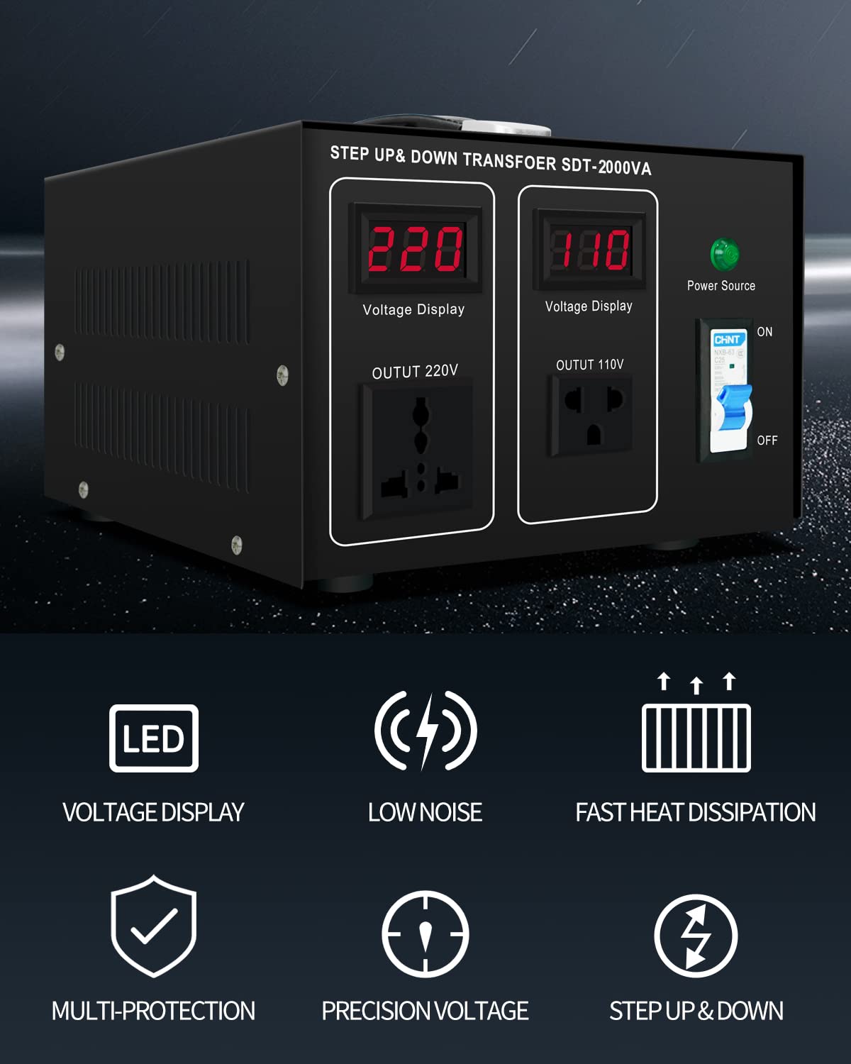 Step Up/Down Transformer 220V To 110V, 2000W 110 To 220 Voltage Converter 120V To 240V Heavy Duty Power Transformer