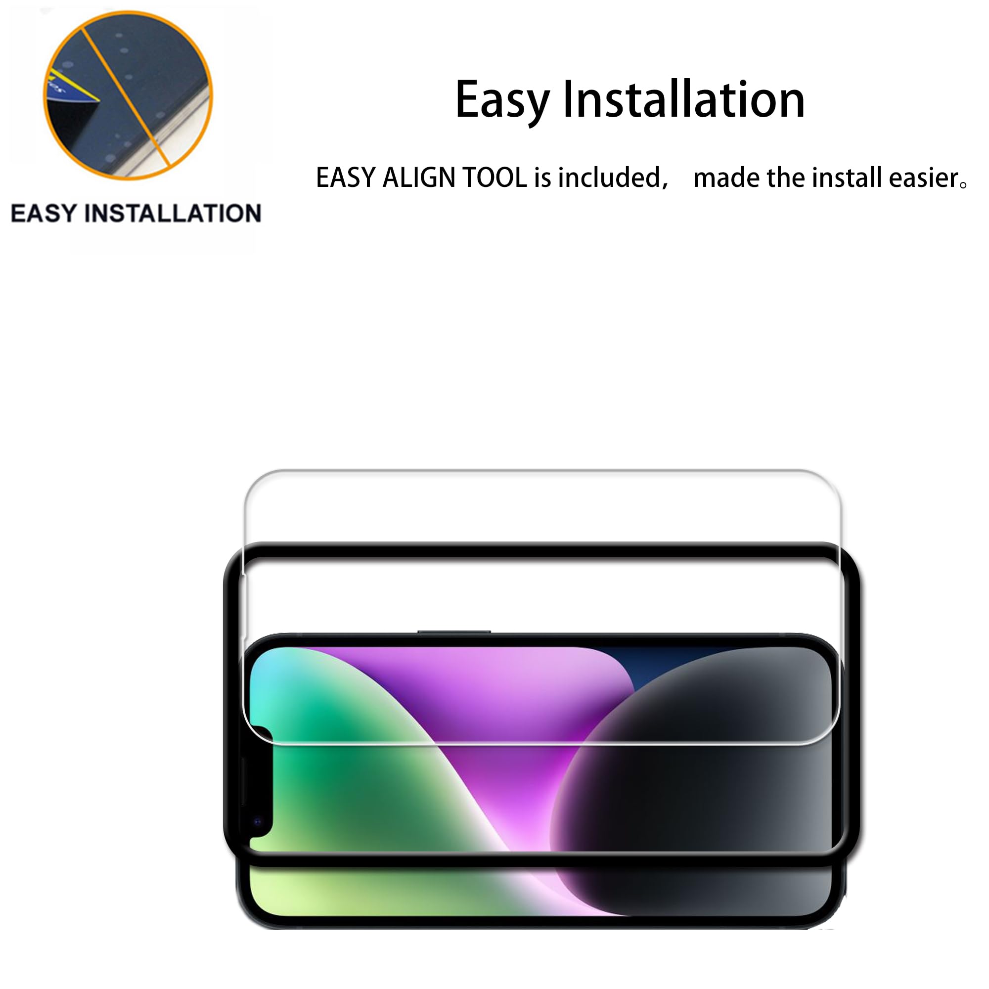 Hkkais Easy Alignment Frame Designed For Iphone14 Plus Tempered Glass Screen Protector Film 3 Pack