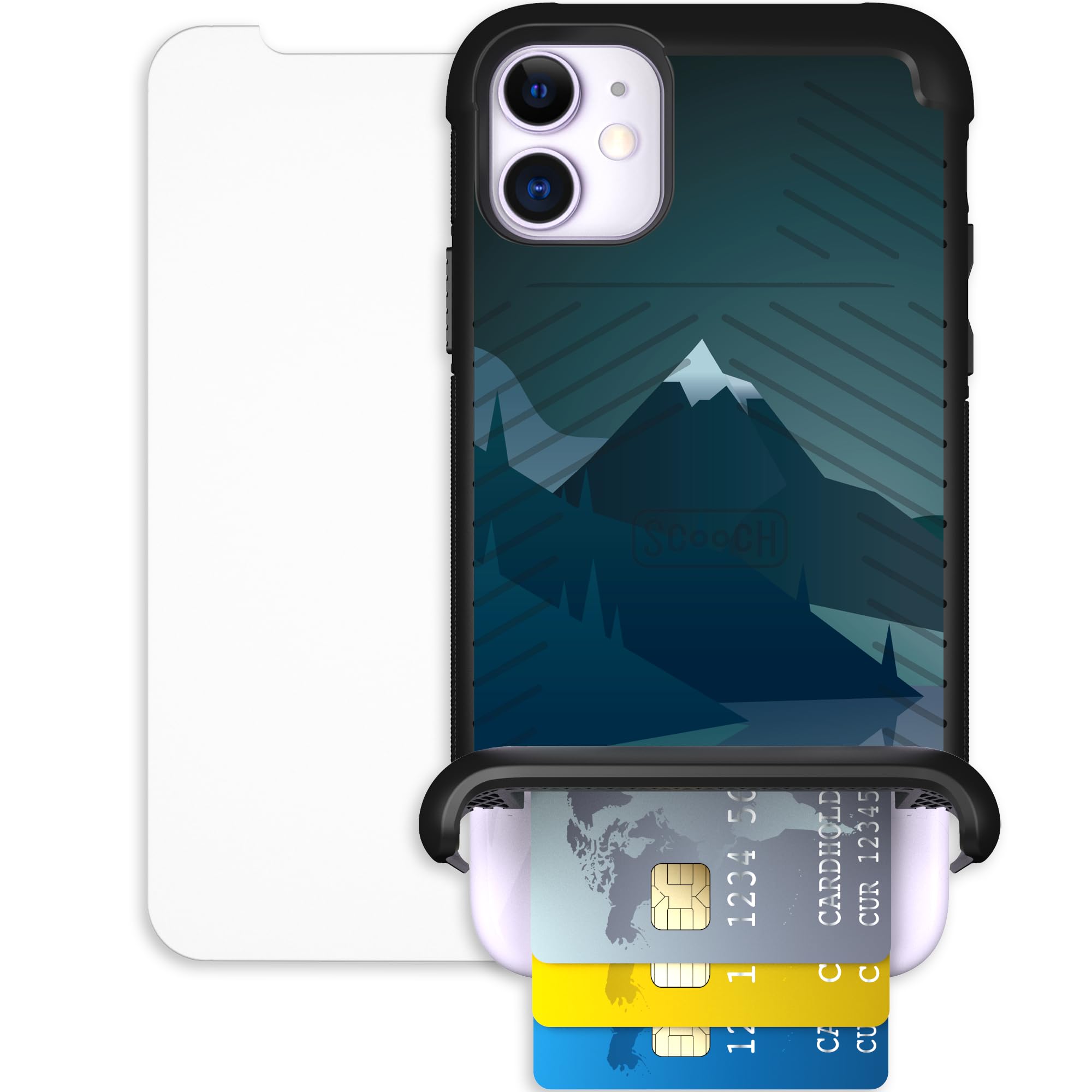 Scooch for iPhone 11 Case with Card Holder, Wingmate Wallet Case with Hidden Card Slot and RFID Protection, Bundled with Tempere