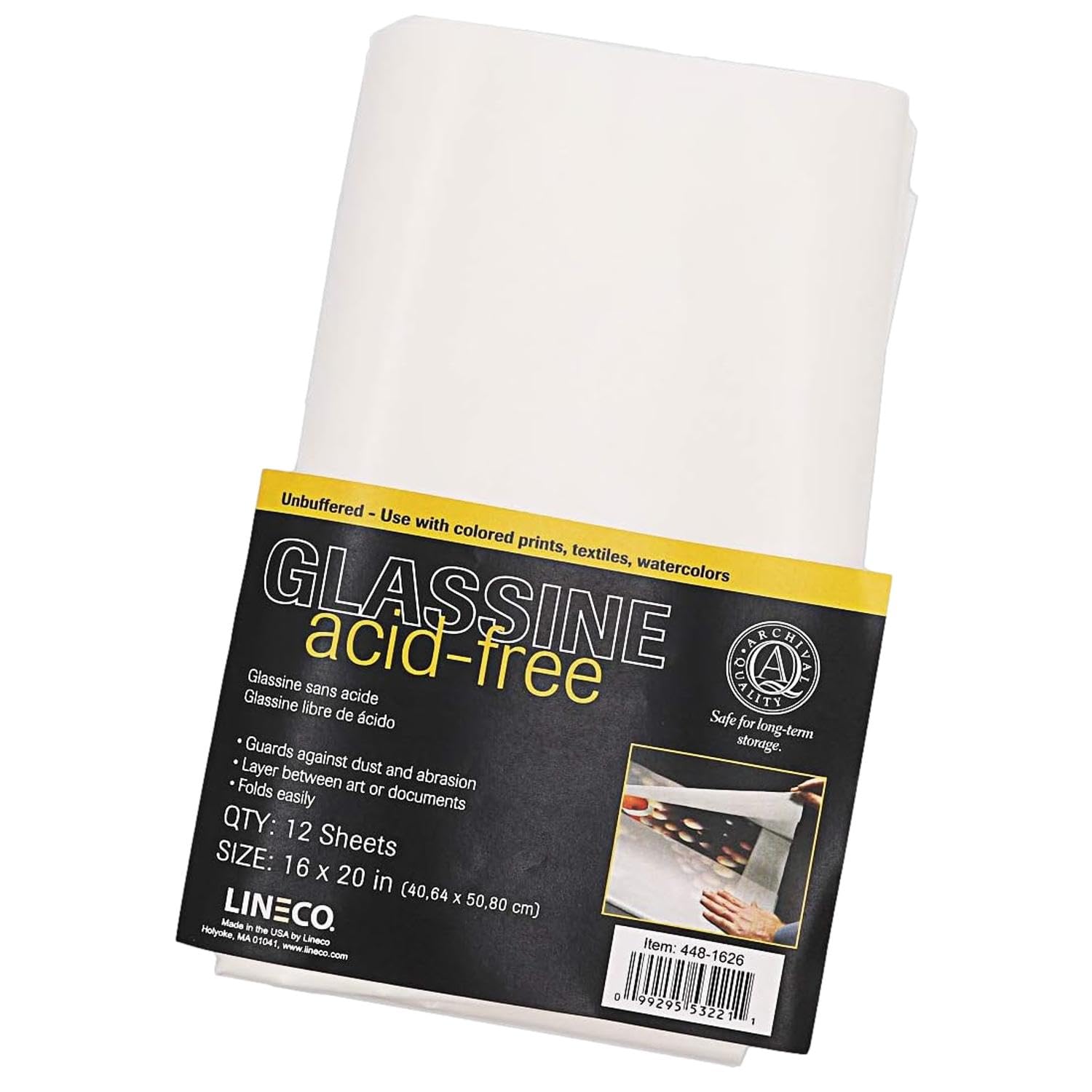 Lineco, 16X20 Glassine Sheets, Acid Free Unbuffered Interleaving Tissue, White