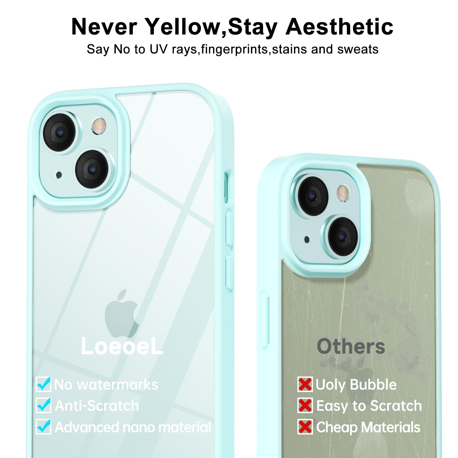Loeoel For Iphone 13 Case Clear, Transparent Hybrid 13 Phone Case [Hard Plastic & Soft Silicone Bumper] Acrylic Non Yellowing Th