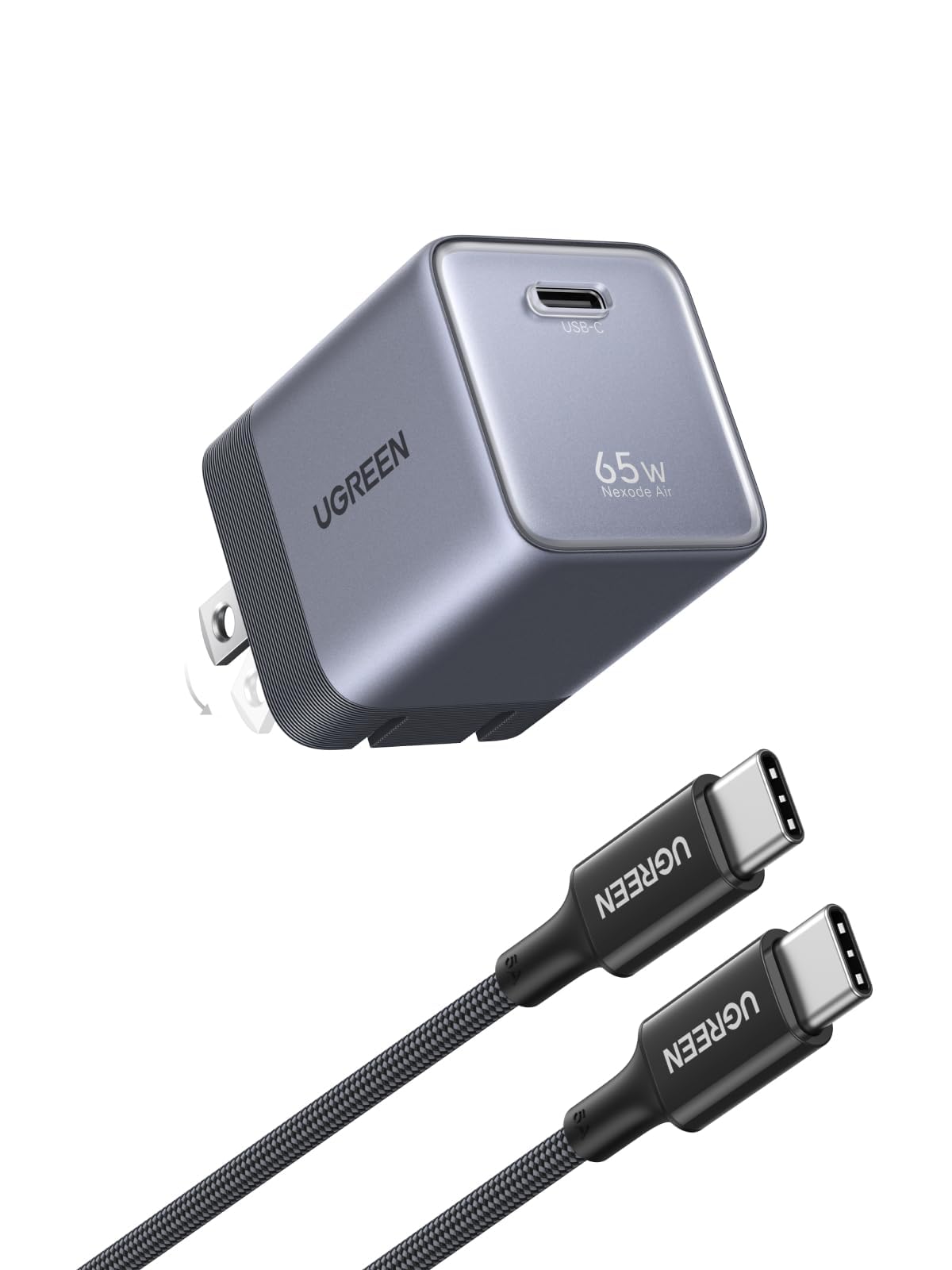 UGREEN Nexode Air 65W USB C GaN Charger Block with 3.3ft Cable, Black
